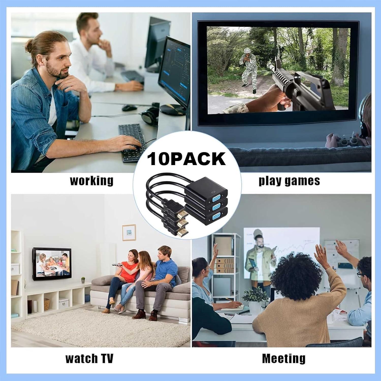 Paquete de 10 Adaptadores HDMI a VGA Yunsailing 16 cm