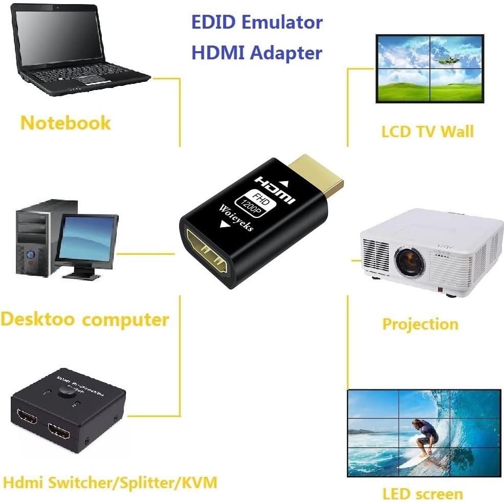 Emulador HDMI EDID Woieyeks 1920x1200@60Hz Passthrough