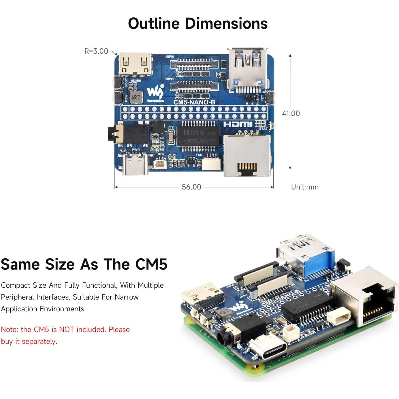 Placa Base Waveshare CM5-NANO-B para Raspberry Pi Compute Module 5