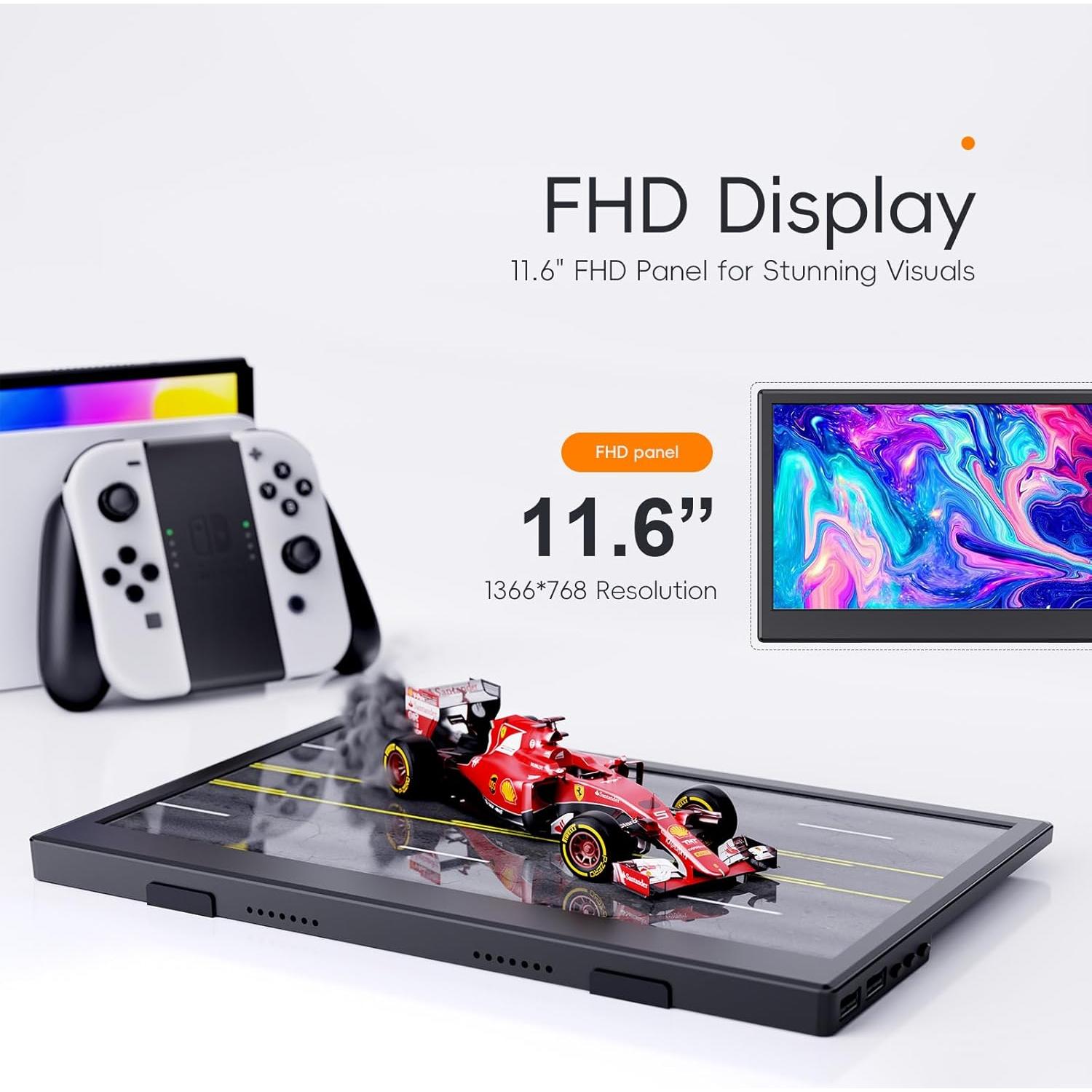 Monitor Portátil PONKLOIE 11.6" HDMI USB-C 1366x768