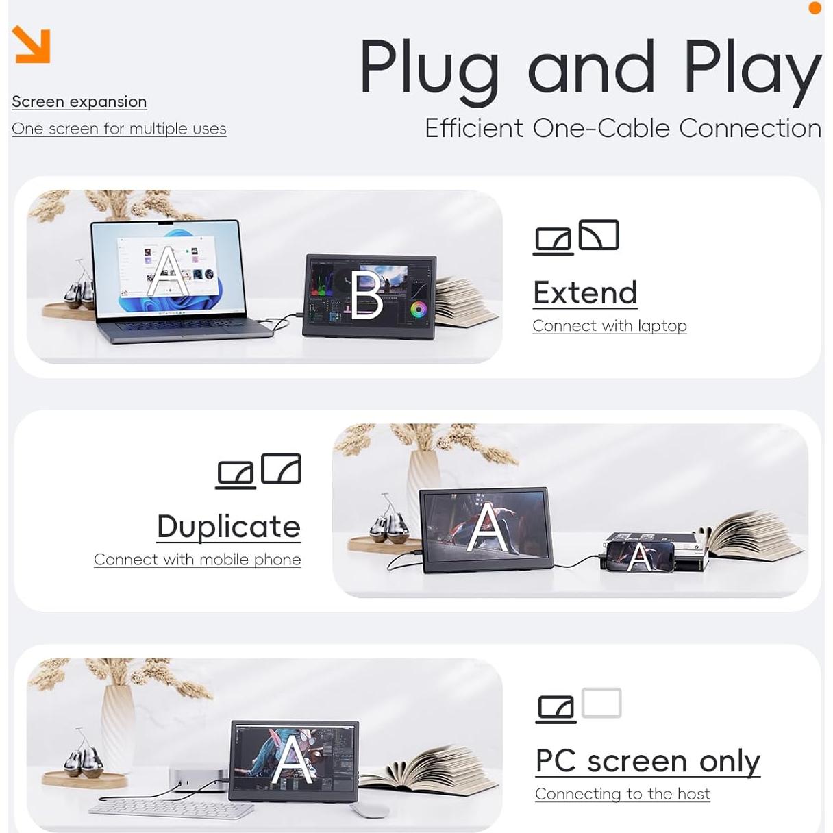 Monitor Portátil PONKLOIE 11.6" HDMI USB-C 1366x768