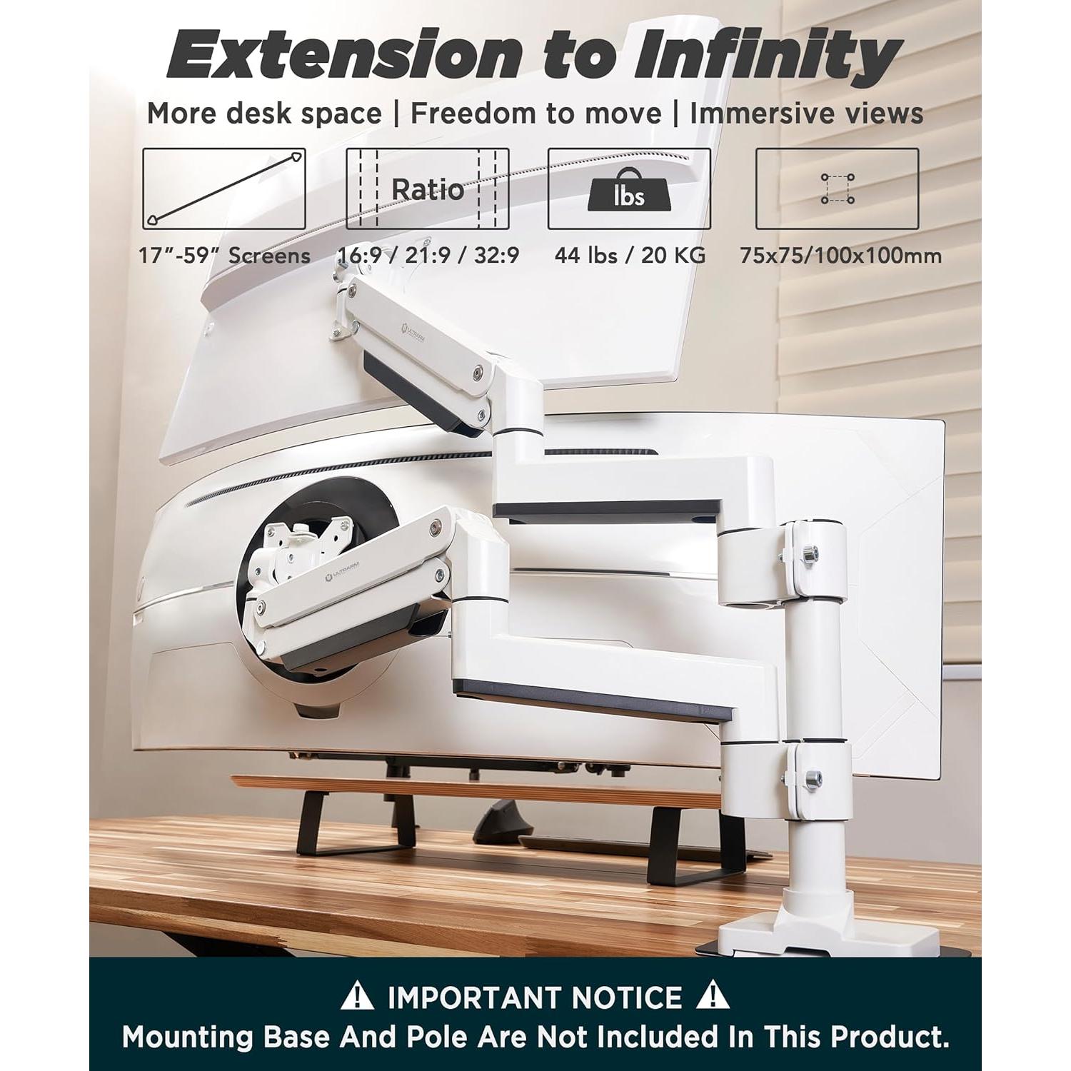 Brazo de Monitor ULTRARM MA20PW-A Ajustable Blanco 49"