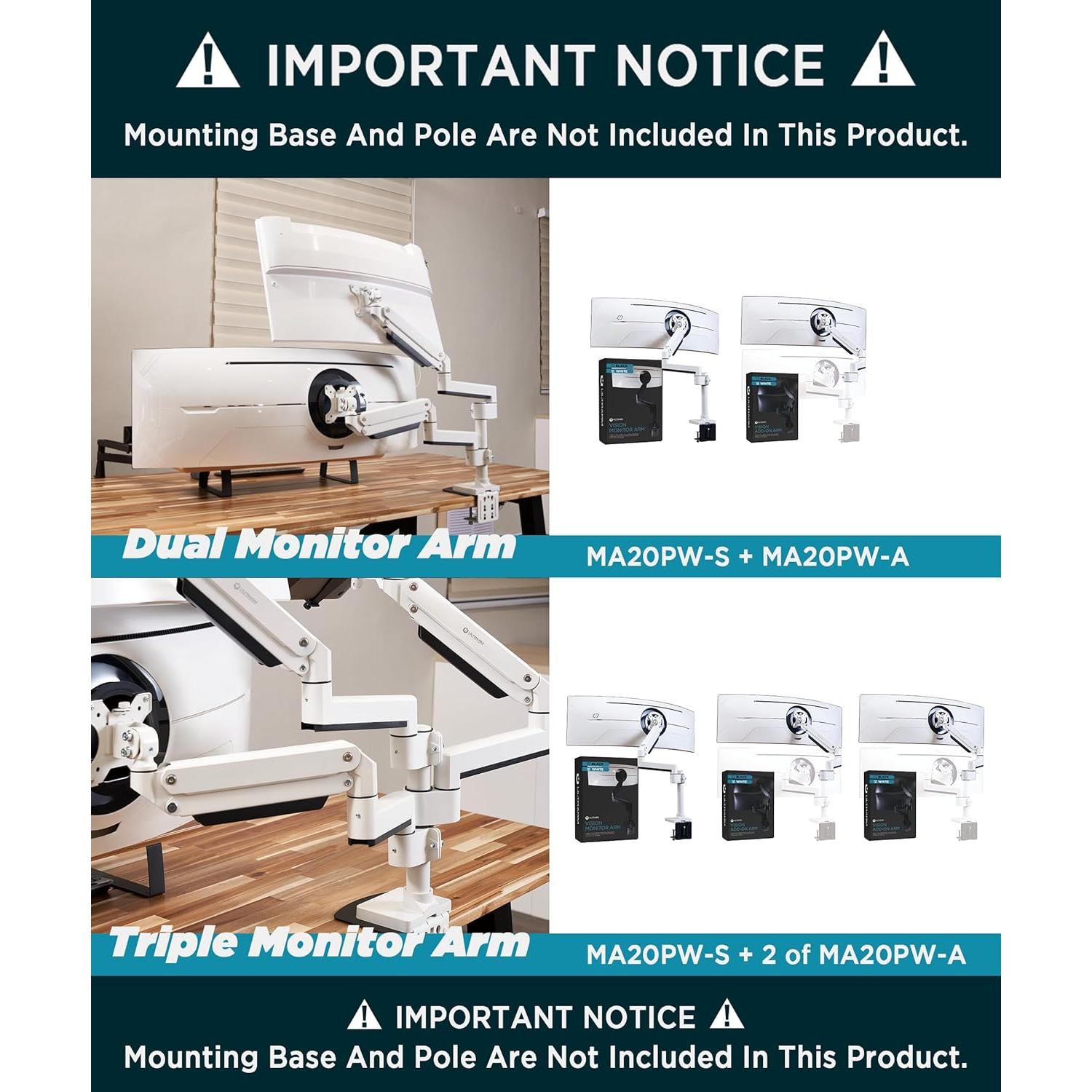 Brazo de Monitor ULTRARM MA20PW-A Ajustable Blanco 49"