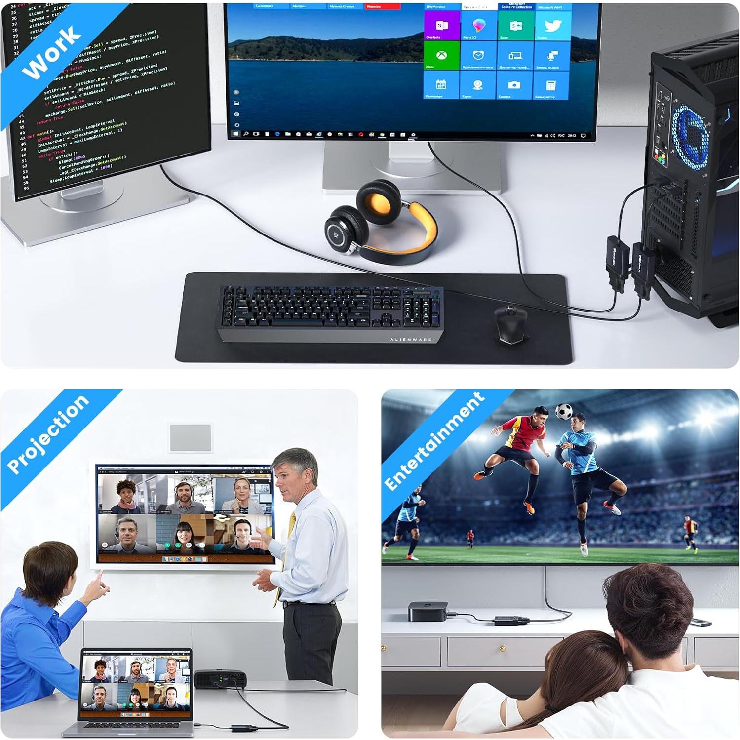 Adaptador HDMI a VGA FOINNEX - Paquete de 2, 1080p Full HD