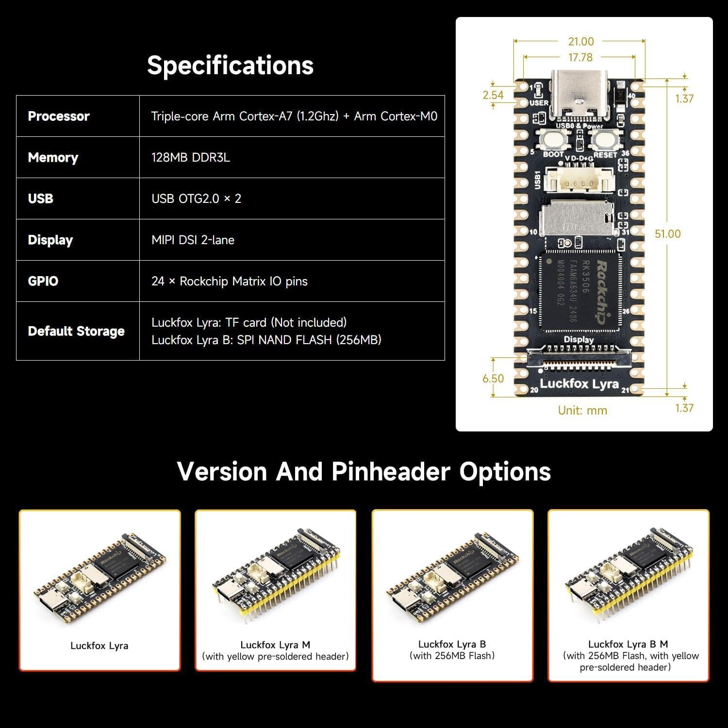 Placa de Desarrollo Waveshare Luckfox Lyra RK3506G2 256MB Flash