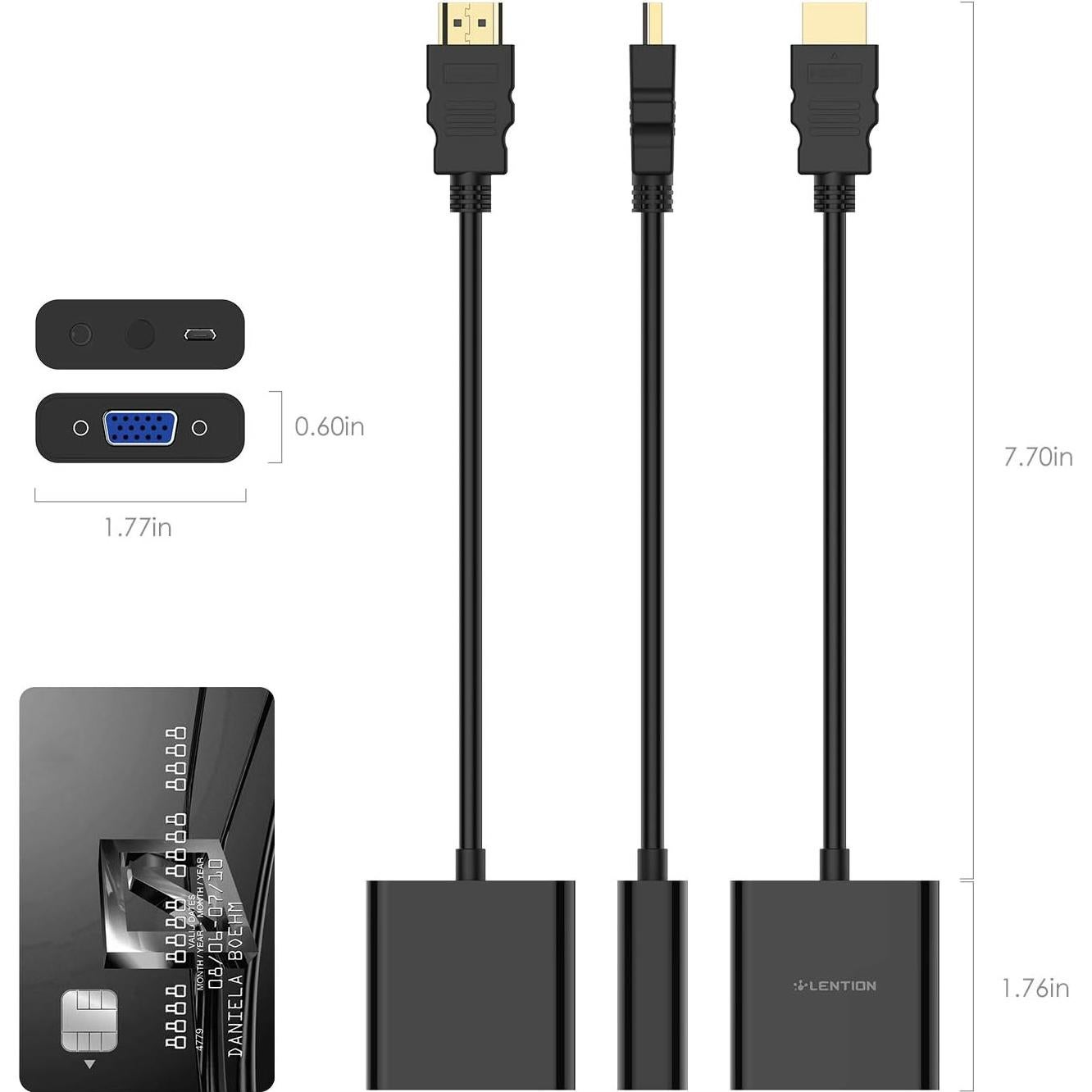 Adaptador HDMI a VGA LENTION 1080P Plug and Play Negro