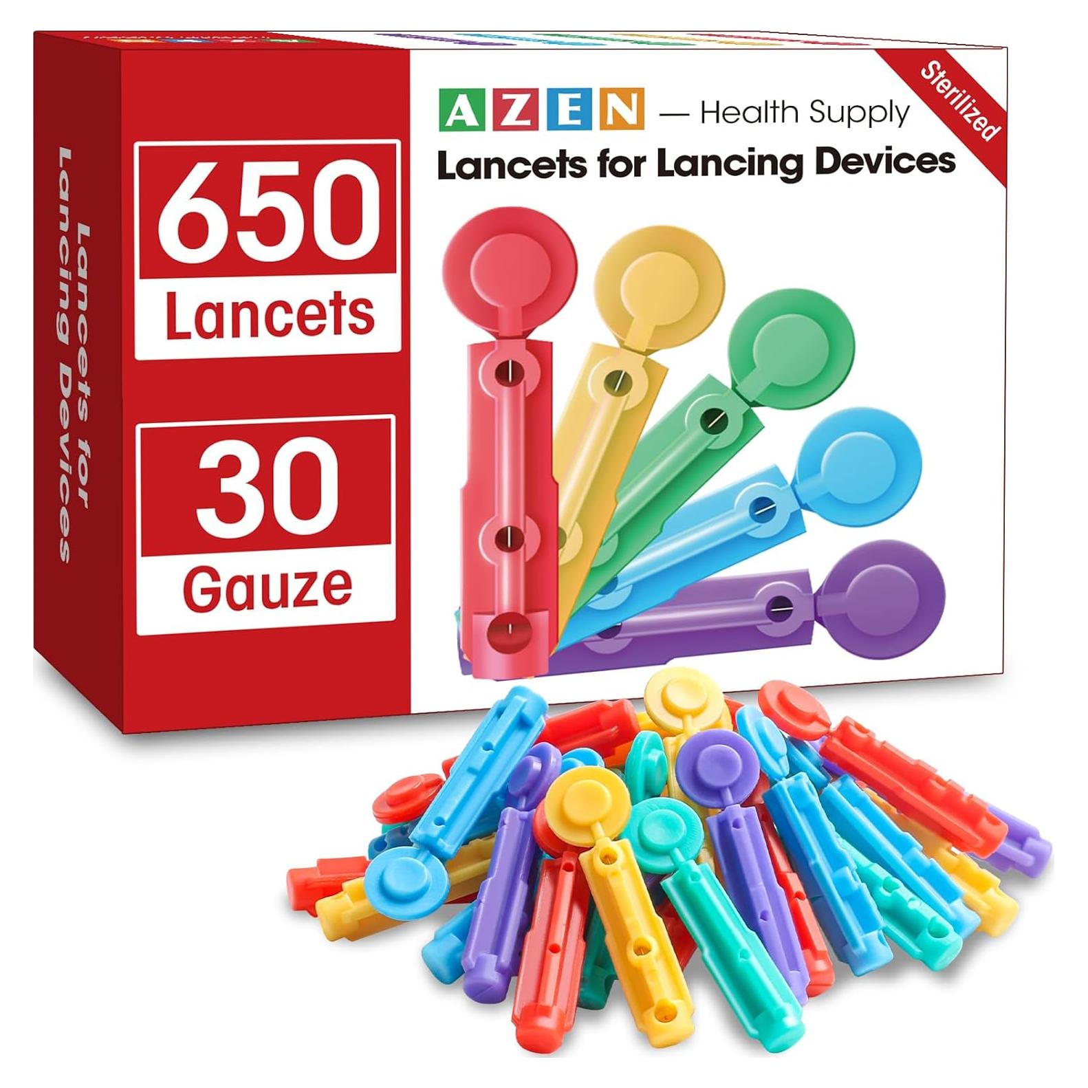 Lancetas Estériles AZEN 650 Pcs 30G para Diabetes