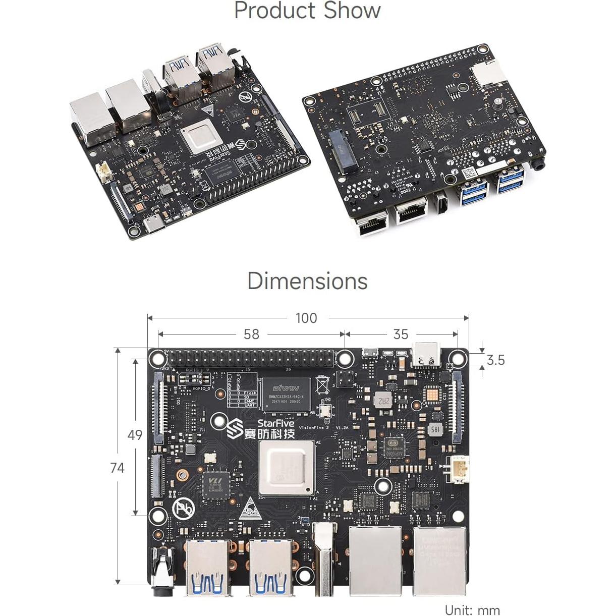 Computadora de Placa Única Waveshare VisionFive2 4GB RISC-V