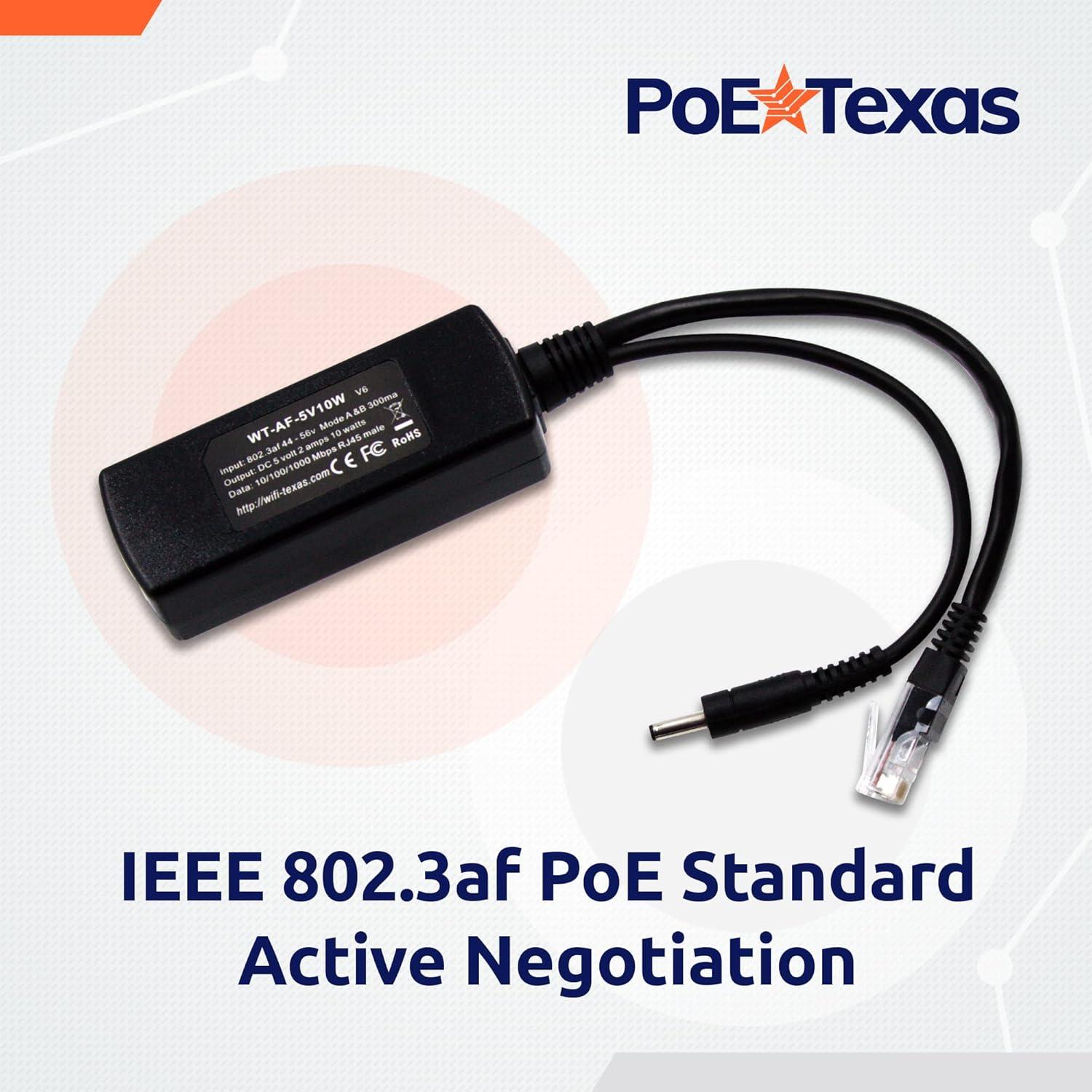 Divisor PoE 802.3af PoE Texas 5V 10W para Cámaras y Dispositivos