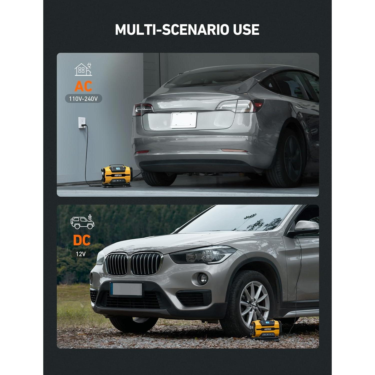 Compresor de Aire AstroAI 150 PSI 12V DC/110V AC Amarillo