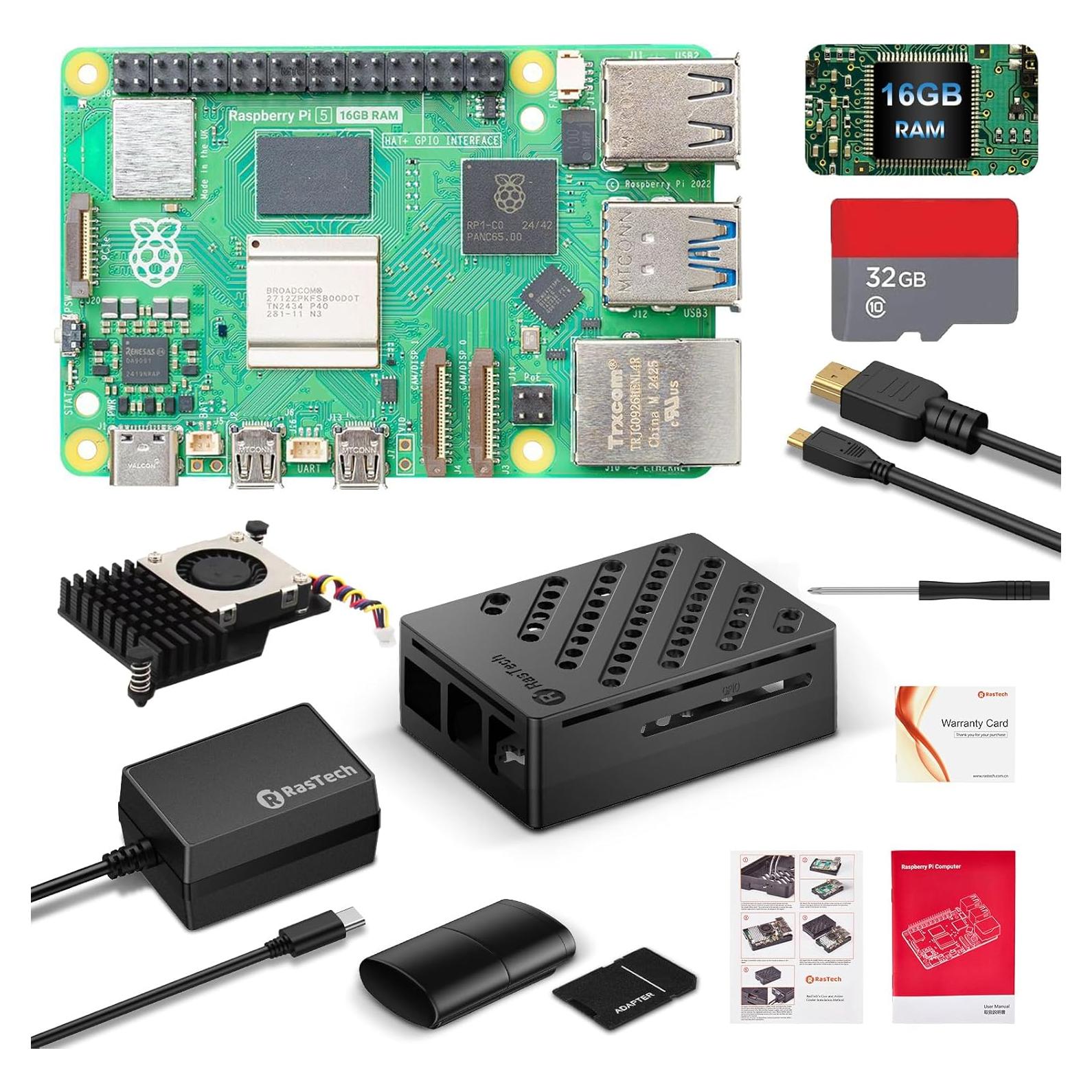 Kit Raspberry Pi 5 16GB RasTech con Enfriador y Fuente 27W