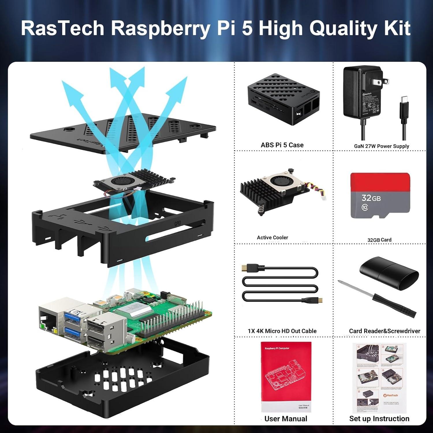 Kit Raspberry Pi 5 16GB RasTech con Enfriador y Fuente 27W