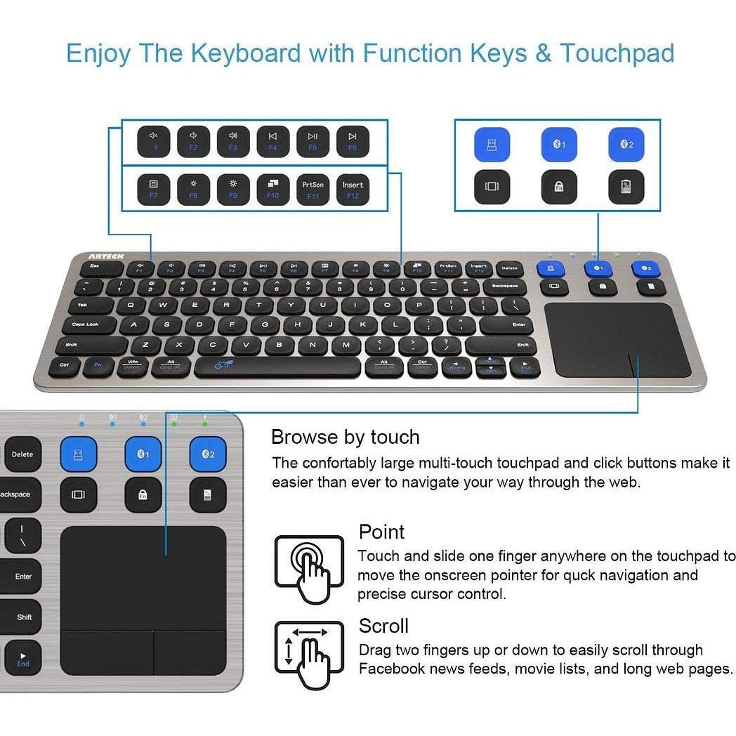 Teclado Inalámbrico Arteck HD197 con Touchpad y Control de Medios