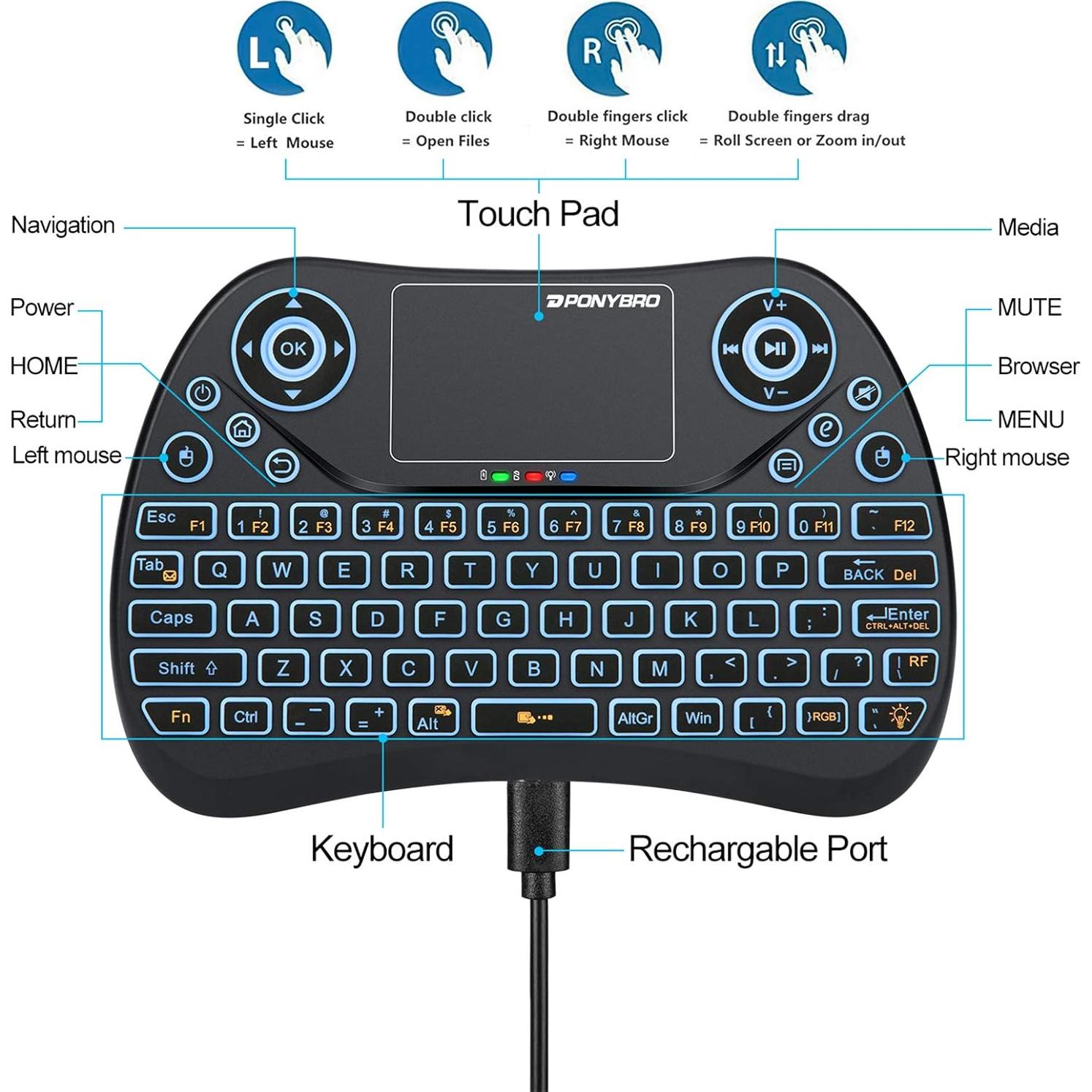 Teclado Inalámbrico PONYBRO T2 con Touchpad y RGB
