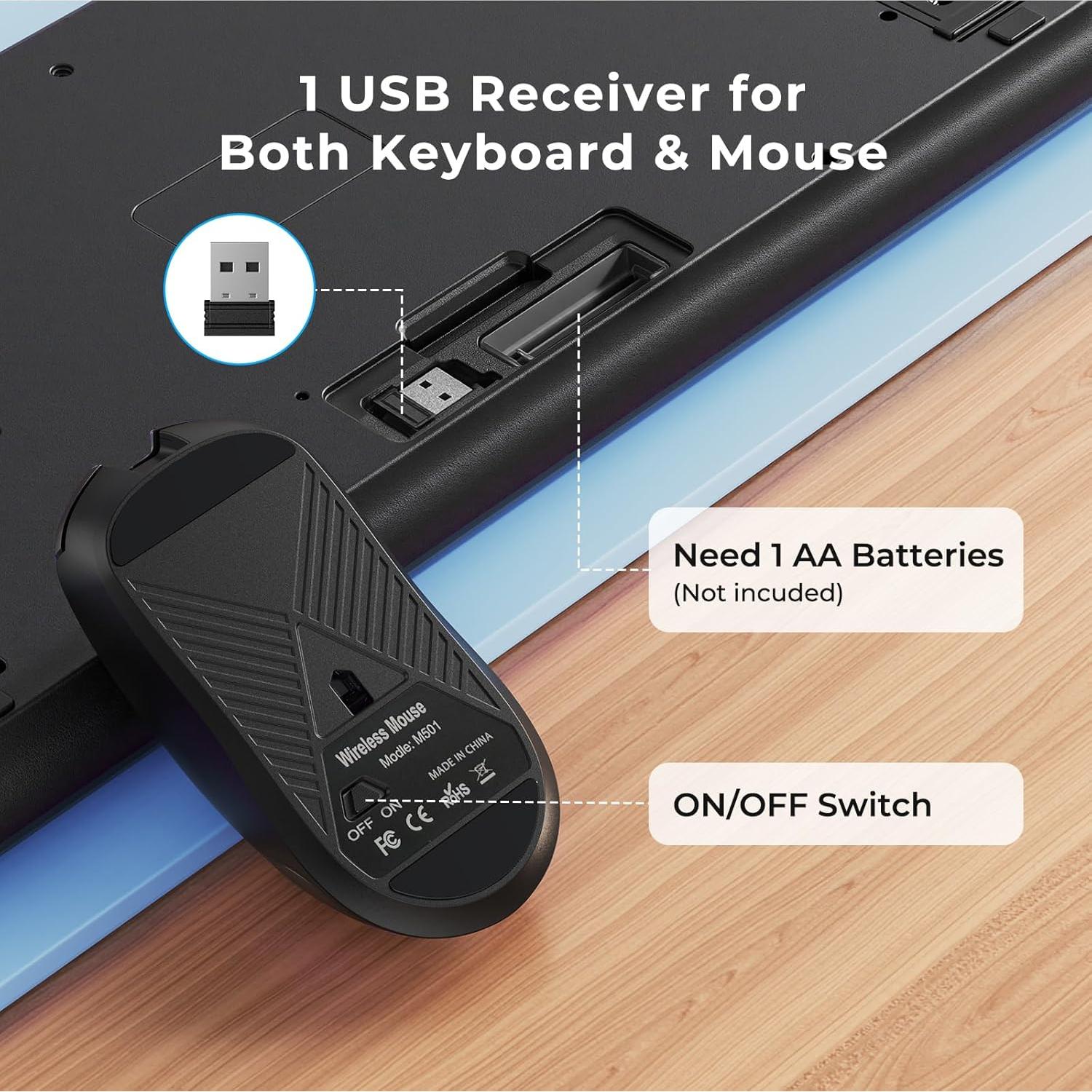 Combo Teclado y Ratón Inalámbrico KOPJIPPOM Silencioso