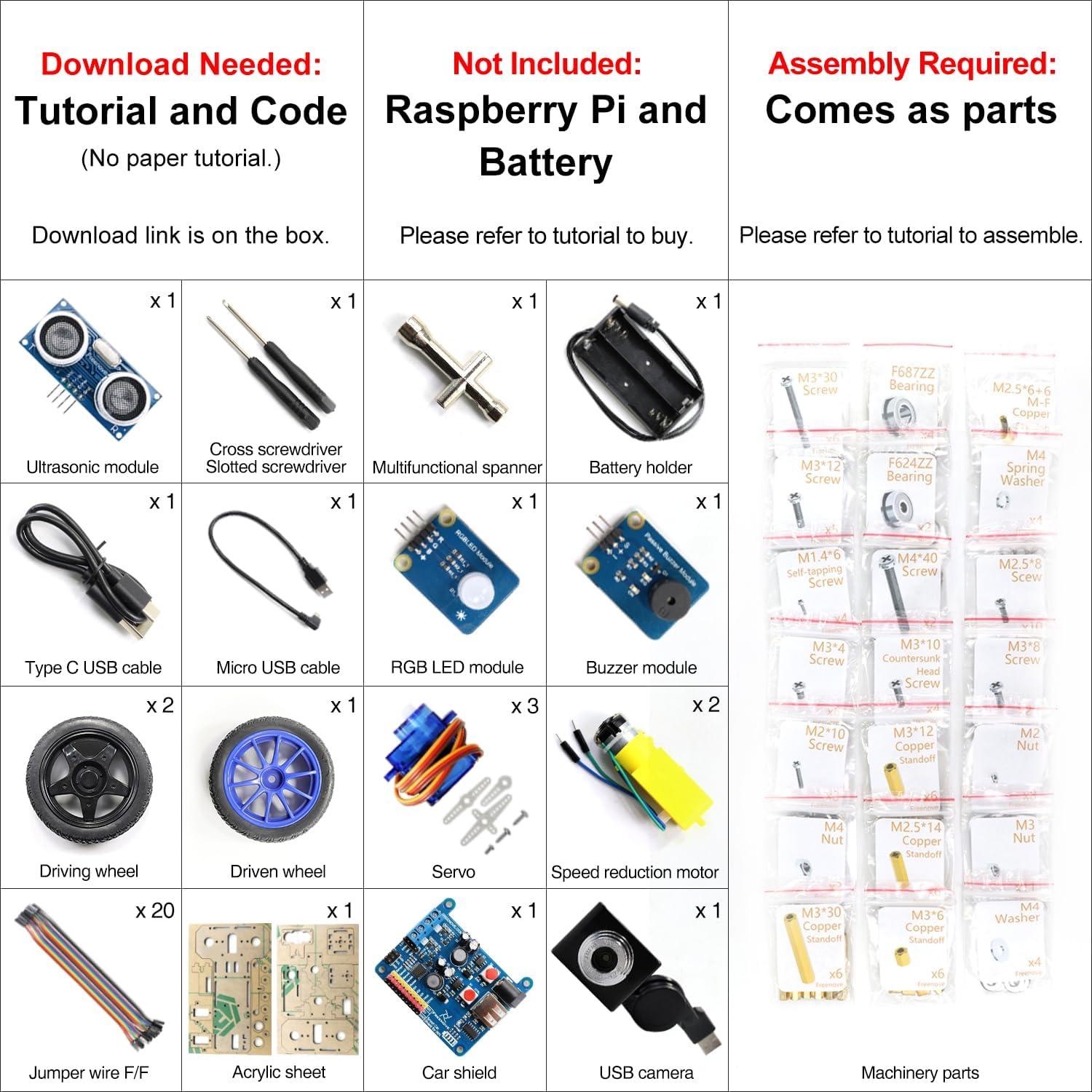 Kit Coche Inteligente Freenove para Raspberry Pi 5/4B/3B+ - Modo Video/Radar