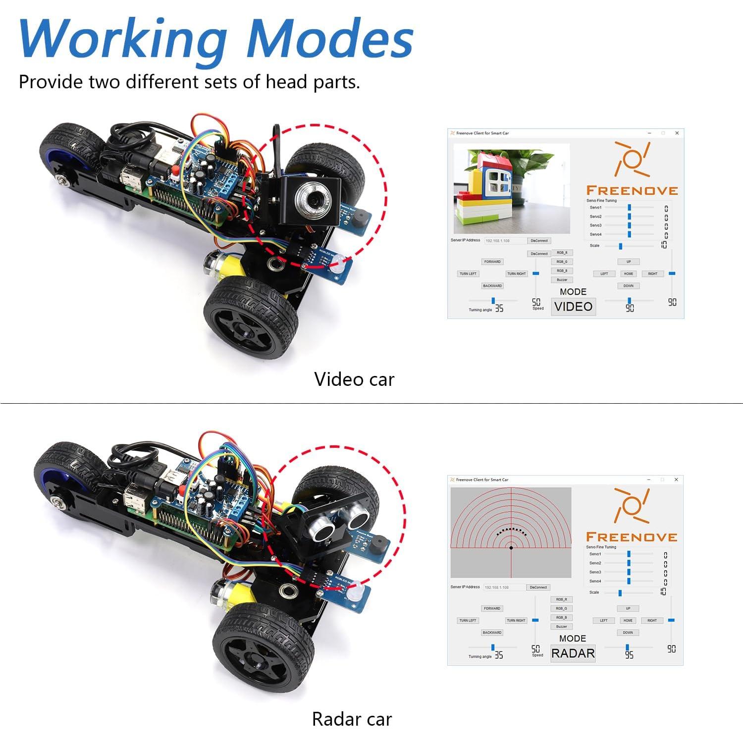 Kit Coche Inteligente Freenove para Raspberry Pi 5/4B/3B+ - Modo Video/Radar