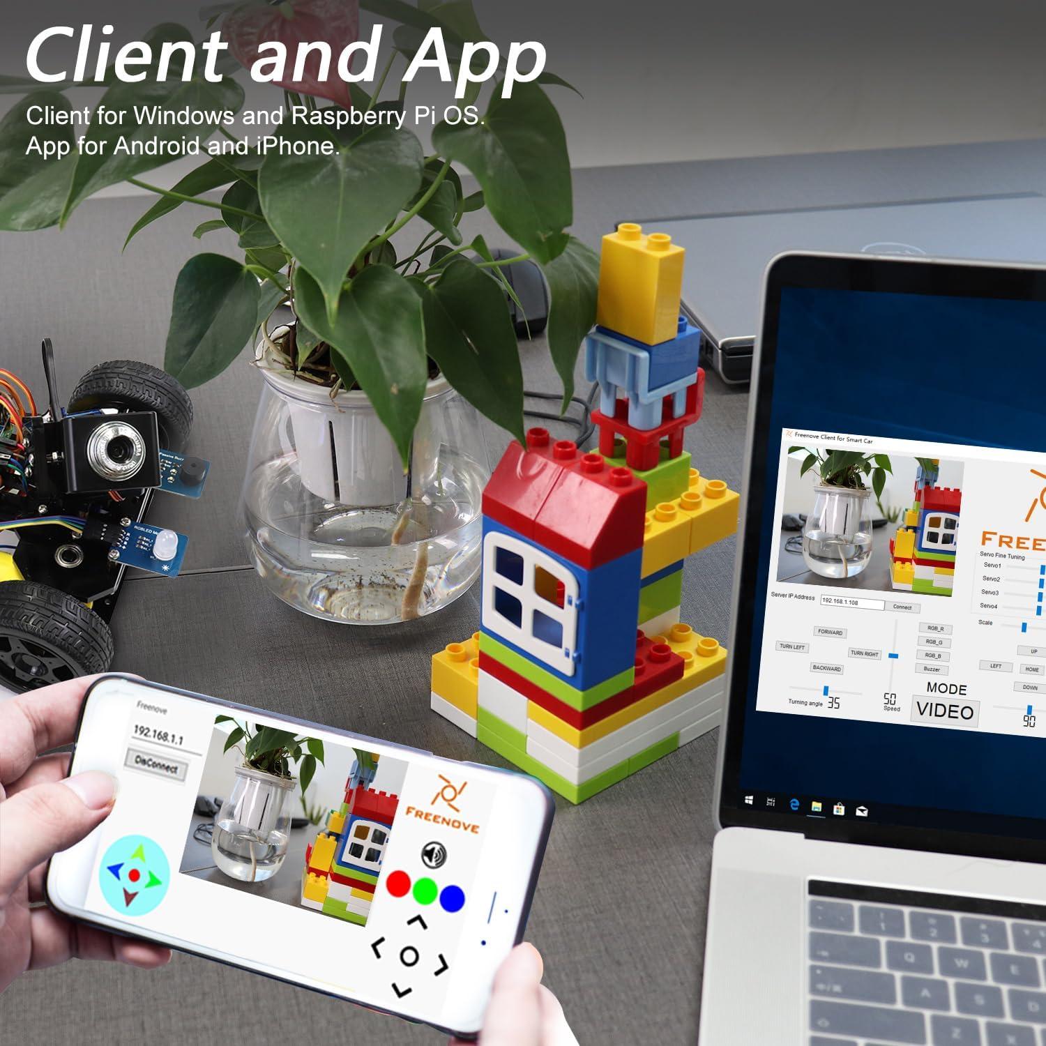 Kit Coche Inteligente Freenove para Raspberry Pi 5/4B/3B+ - Modo Video/Radar