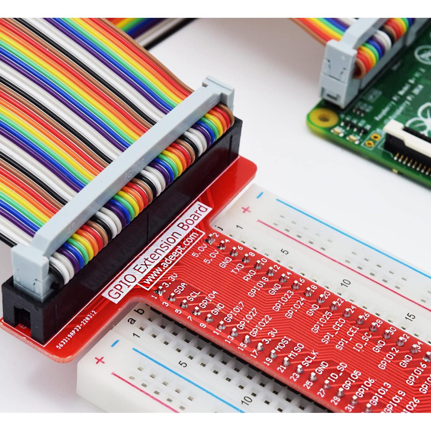 Kit de Expansión GPIO Adeept para Raspberry Pi + Placa de Pruebas