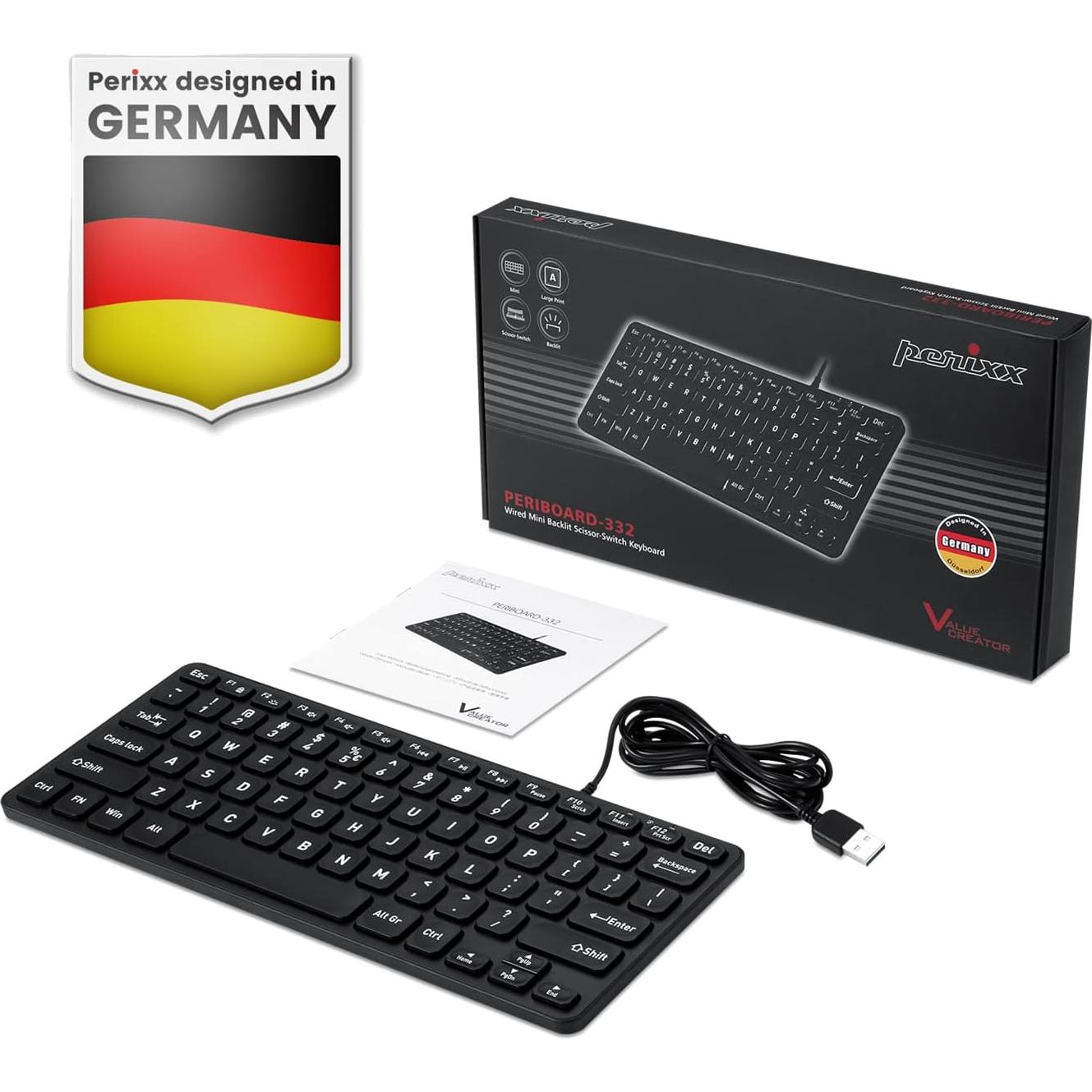 Teclado USB Retroiluminado Perixx PERIBOARD-332 Mini