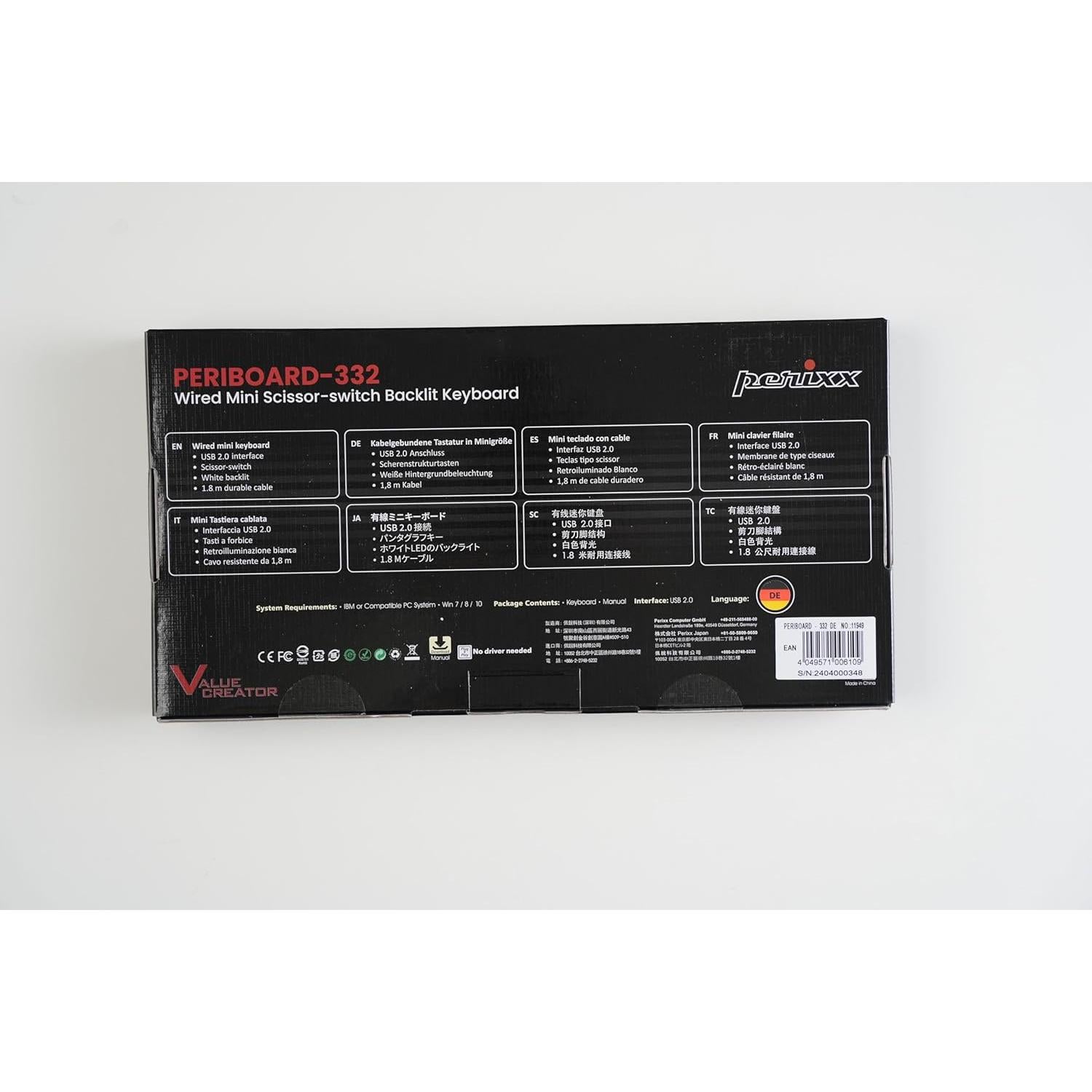 Teclado USB Retroiluminado Perixx PERIBOARD-332 Mini