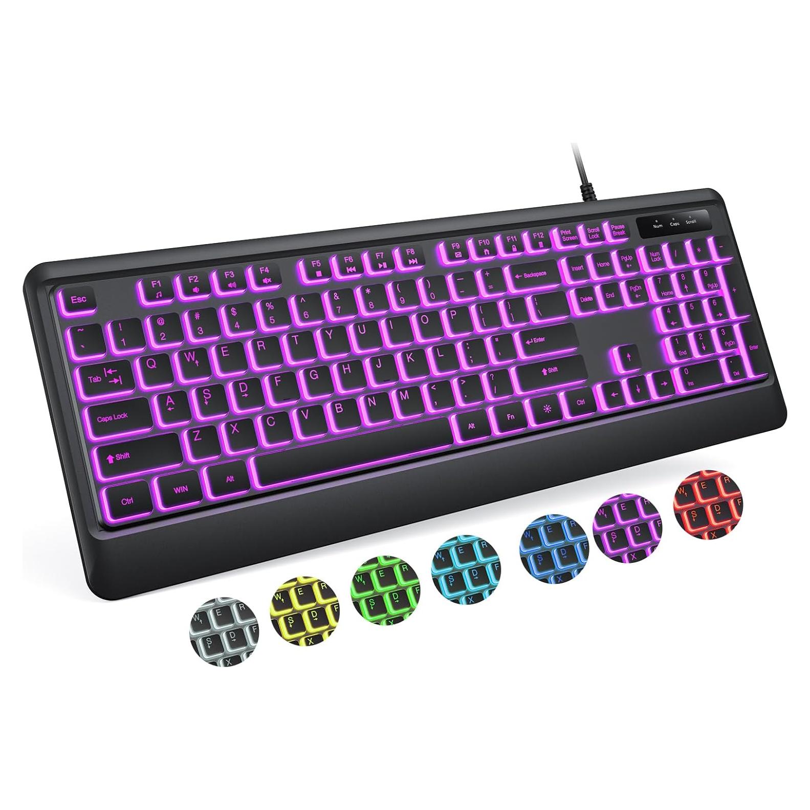Teclado USB Retroiluminado Luzarriba 7 Colores Resistente Agua