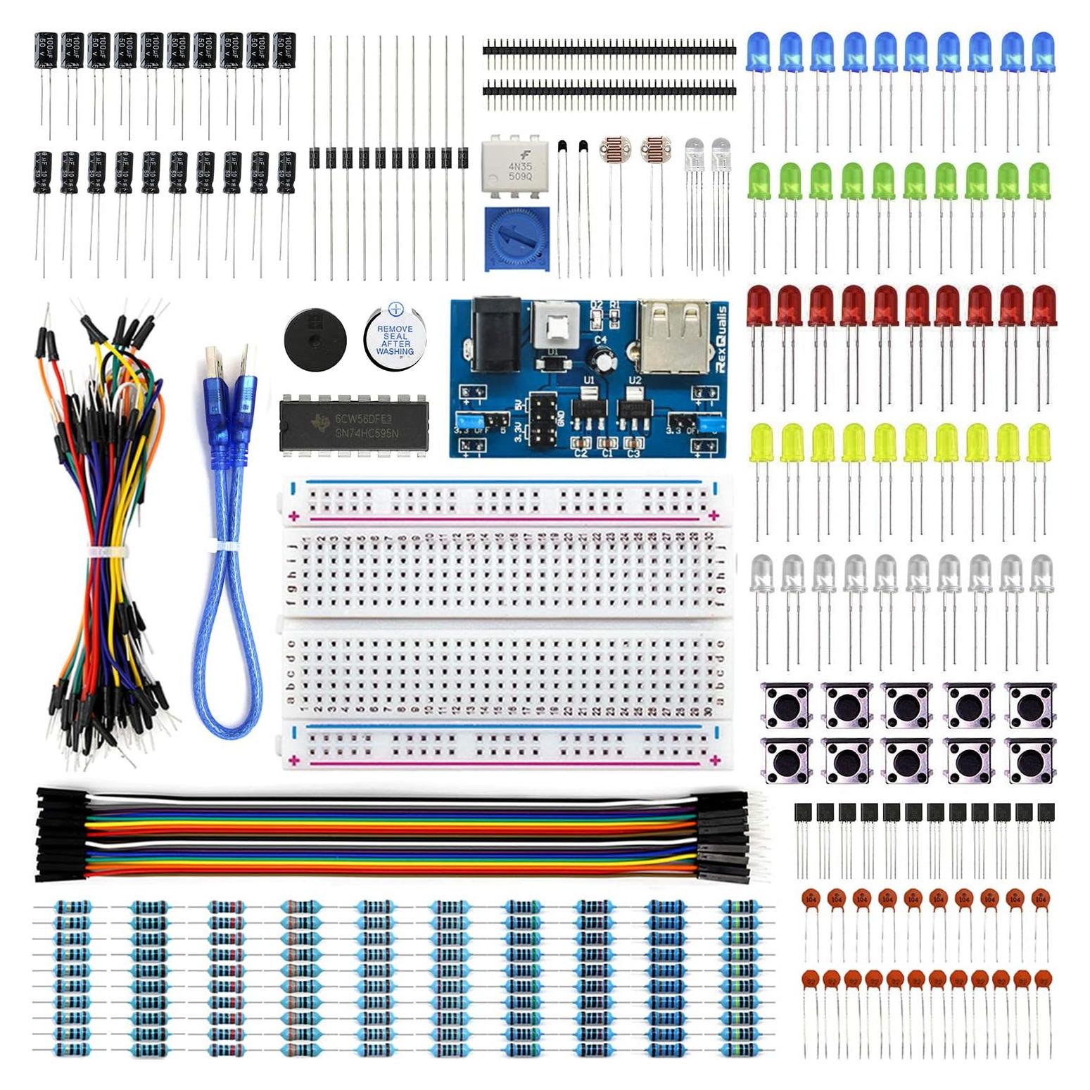 Kit Electrónico Básico REXQualis con 300 Piezas y Protoboard