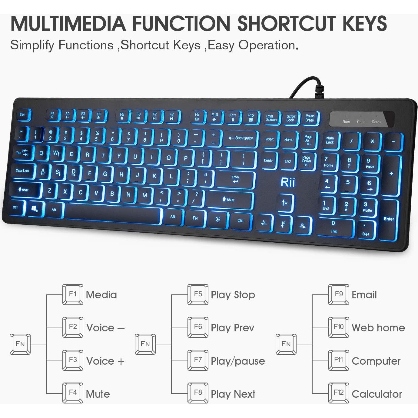 Combo Teclado y Ratón Rii RK105 Retroiluminados USB