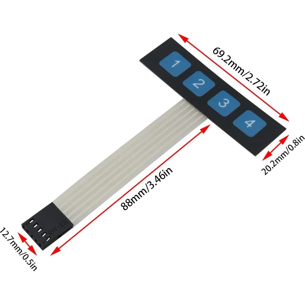 Teclado de Membrana Ruiwaer 1x4 para Microcontrolador 4 Piezas