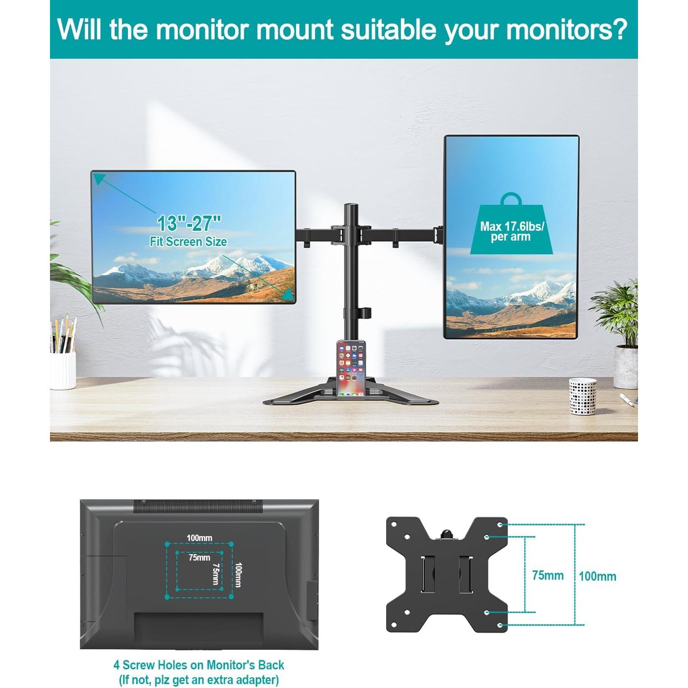 Soporte Doble para Monitor MONTAR PRO PR1009 Negro 7.98 kg