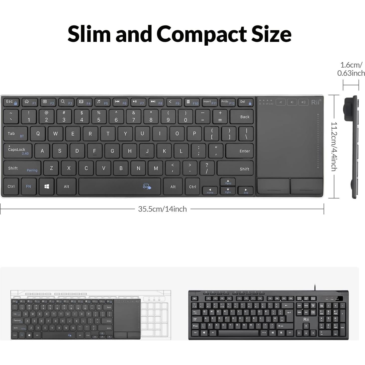 Teclado Inalámbrico Bluetooth Rii K22S Negro Recargable