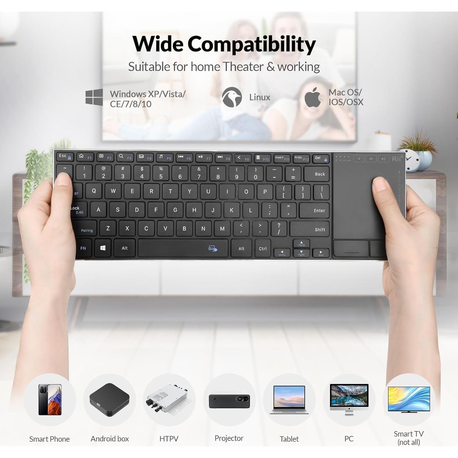 Teclado Inalámbrico Bluetooth Rii K22S Negro Recargable