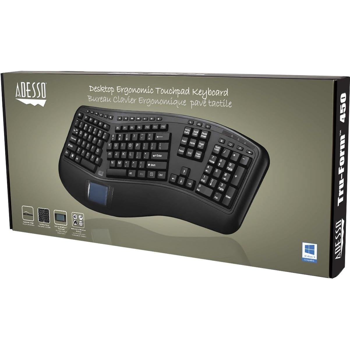 Teclado Ergonómico Adesso AKB-450UB con Touchpad USB