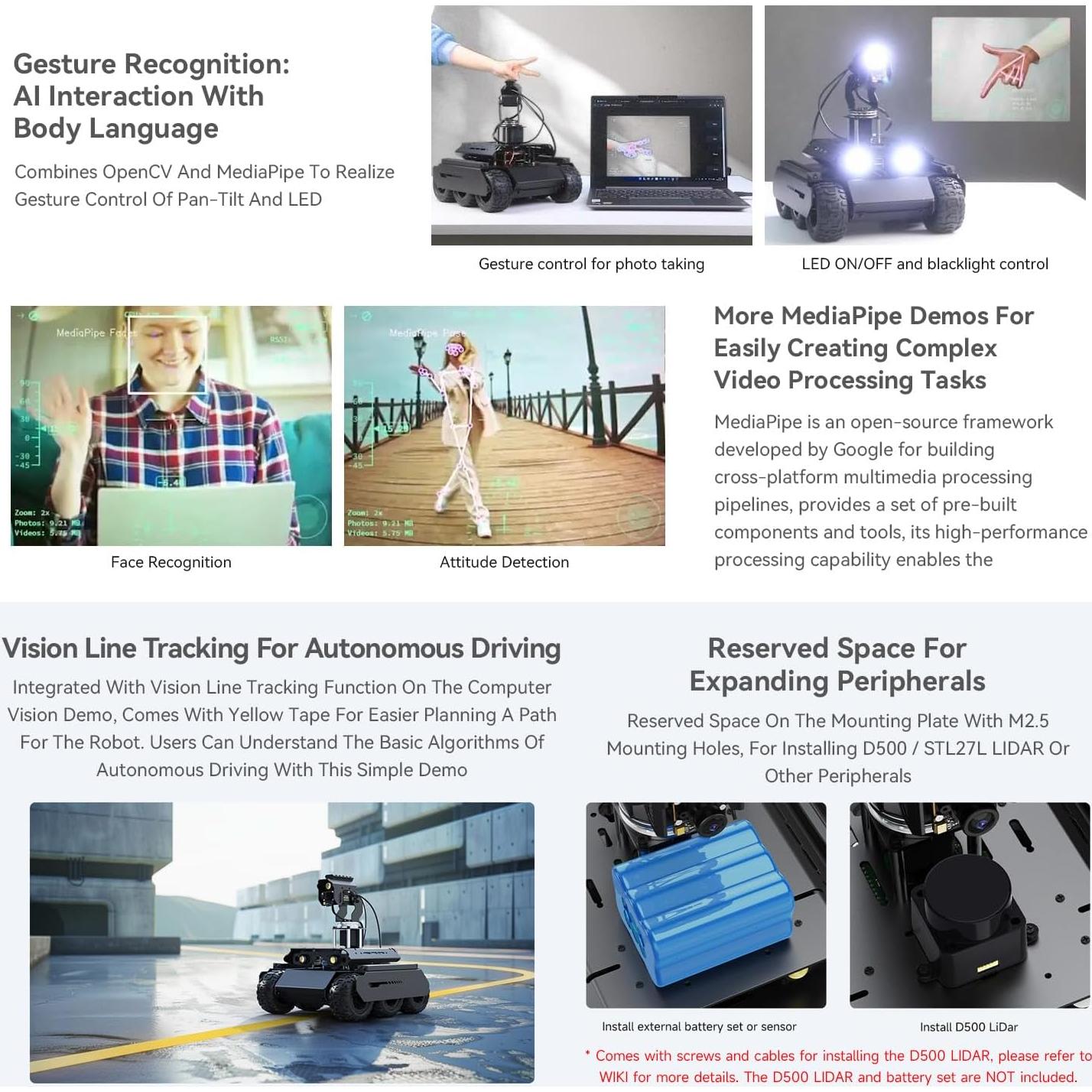 Robot Rover AI Waveshare 6 Ruedas 4WD con Módulo Pan-Tilt