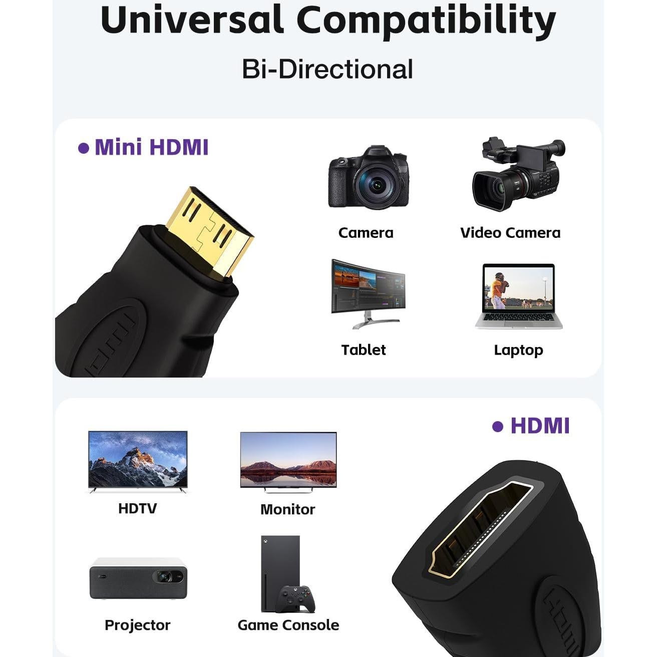 Adaptador HDMI VCE Mini HDMI a HDMI 4K - 2 Pack