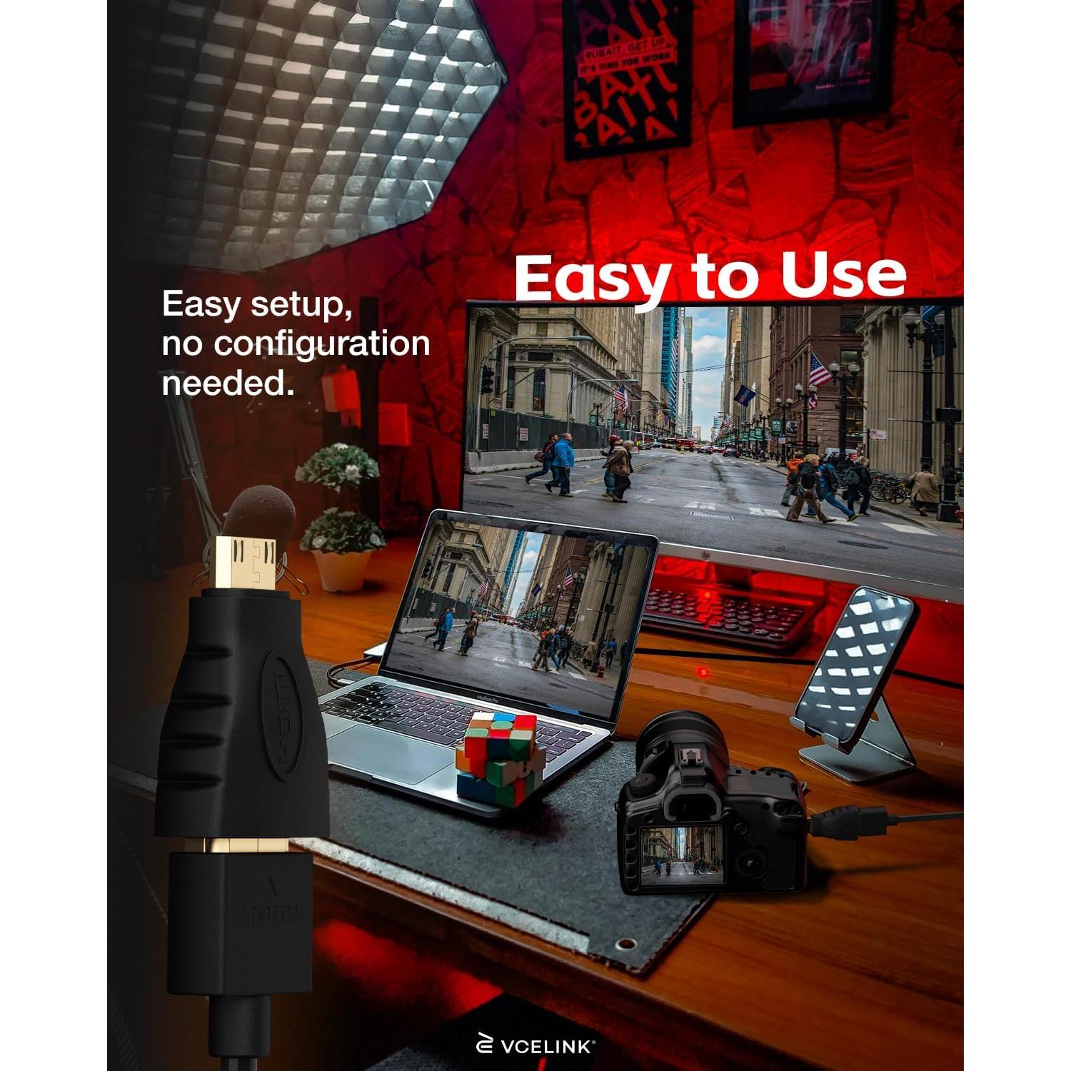 Adaptador HDMI VCE Mini HDMI a HDMI 4K - 2 Pack