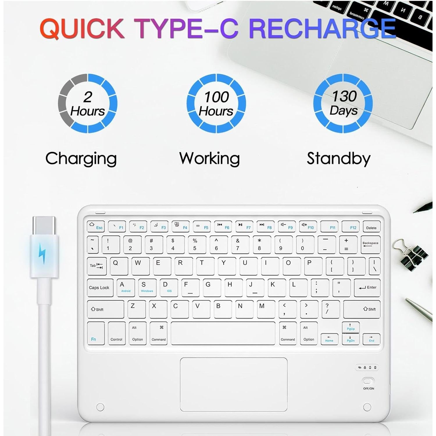 Teclado Bluetooth TOPIPRO Delgado con Retroiluminación 7 Colores y Touchpad