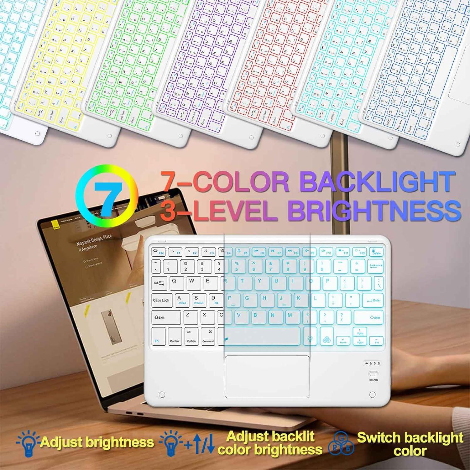 Teclado Bluetooth TOPIPRO Delgado con Retroiluminación 7 Colores y Touchpad