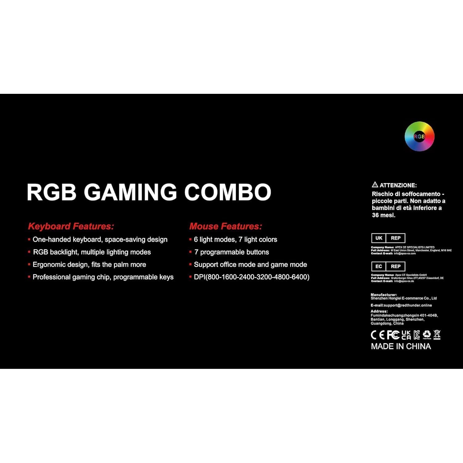 Teclado Gaming RedThunder G30 Retroiluminado RGB 35 Teclas