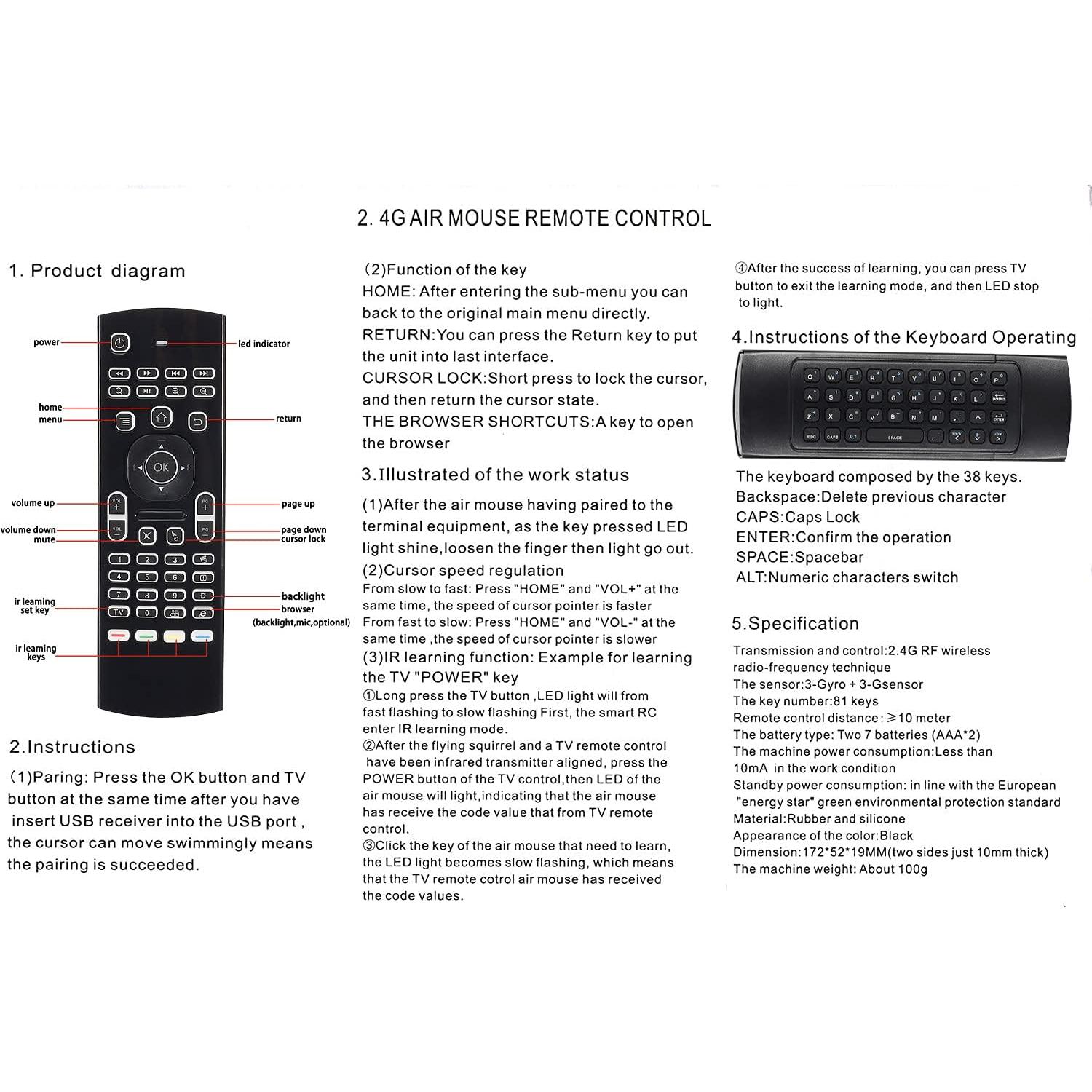 Air Mouse Inalámbrico CHUNGHOP 604213247124 Retroiluminado