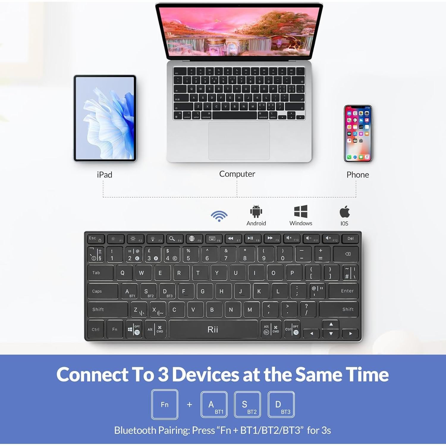 Teclado Bluetooth Rii X9 Retroiluminado RGB Recargable