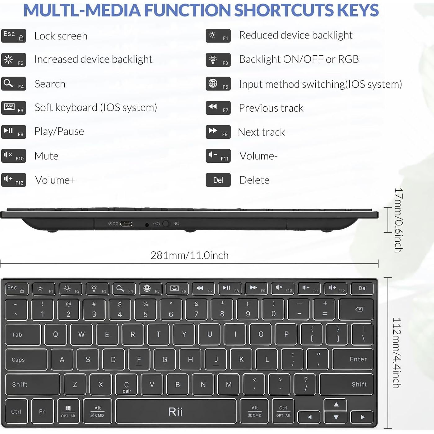 Teclado Bluetooth Rii X9 Retroiluminado RGB Recargable
