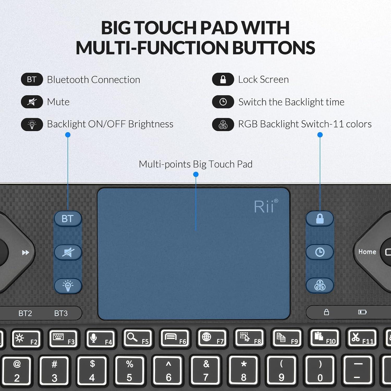 Teclado Inalámbrico Rii K16 Bluetooth con Touchpad RGB