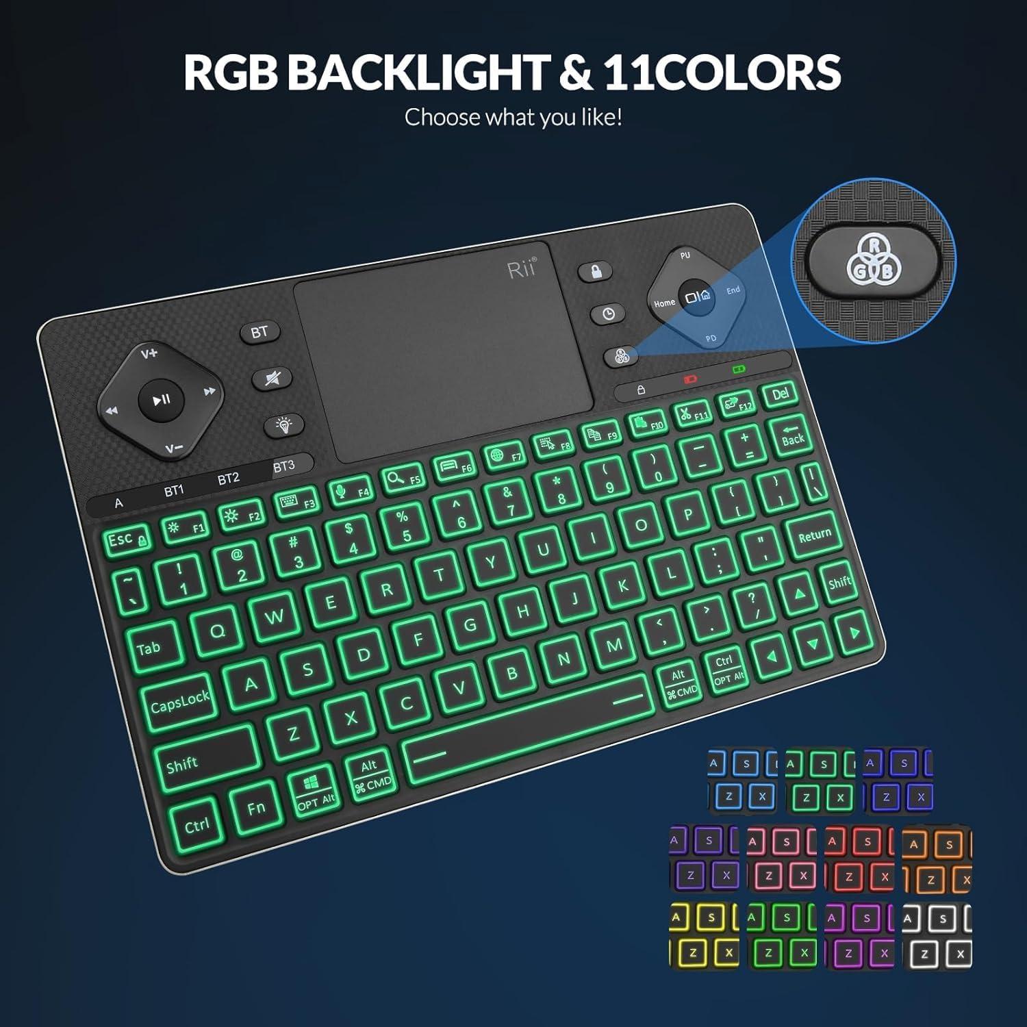 Teclado Inalámbrico Rii K16 Bluetooth con Touchpad RGB