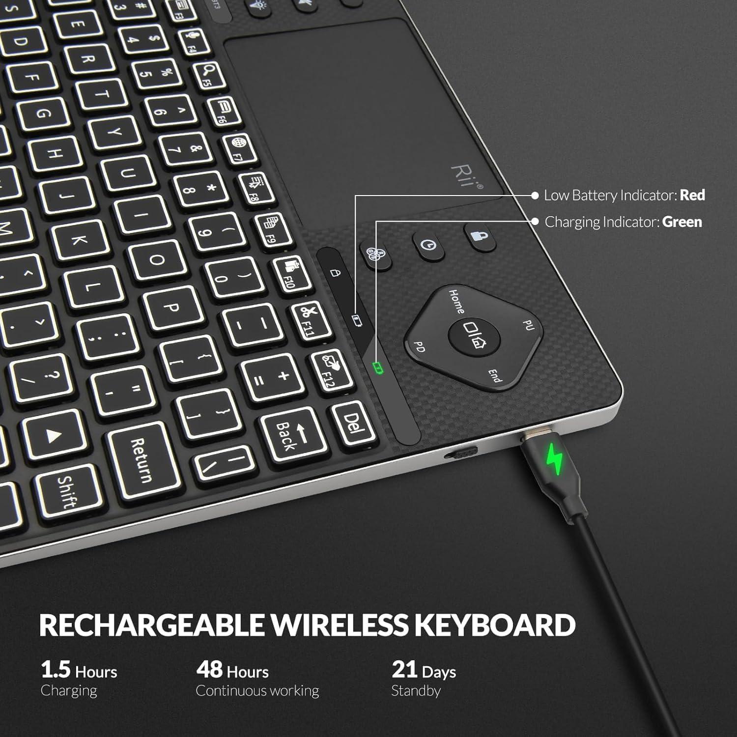 Teclado Inalámbrico Rii K16 Bluetooth con Touchpad RGB