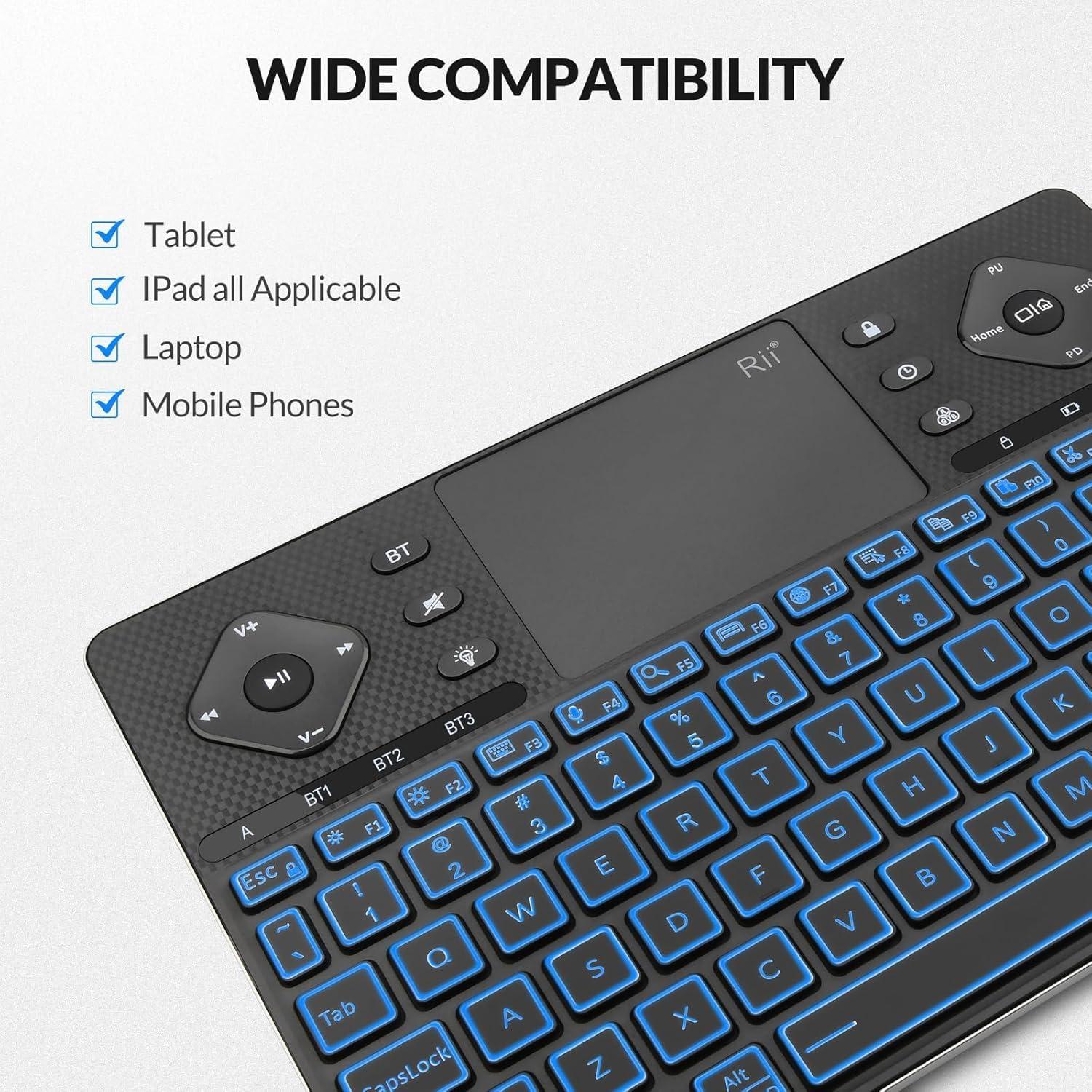 Teclado Inalámbrico Rii K16 Bluetooth con Touchpad RGB