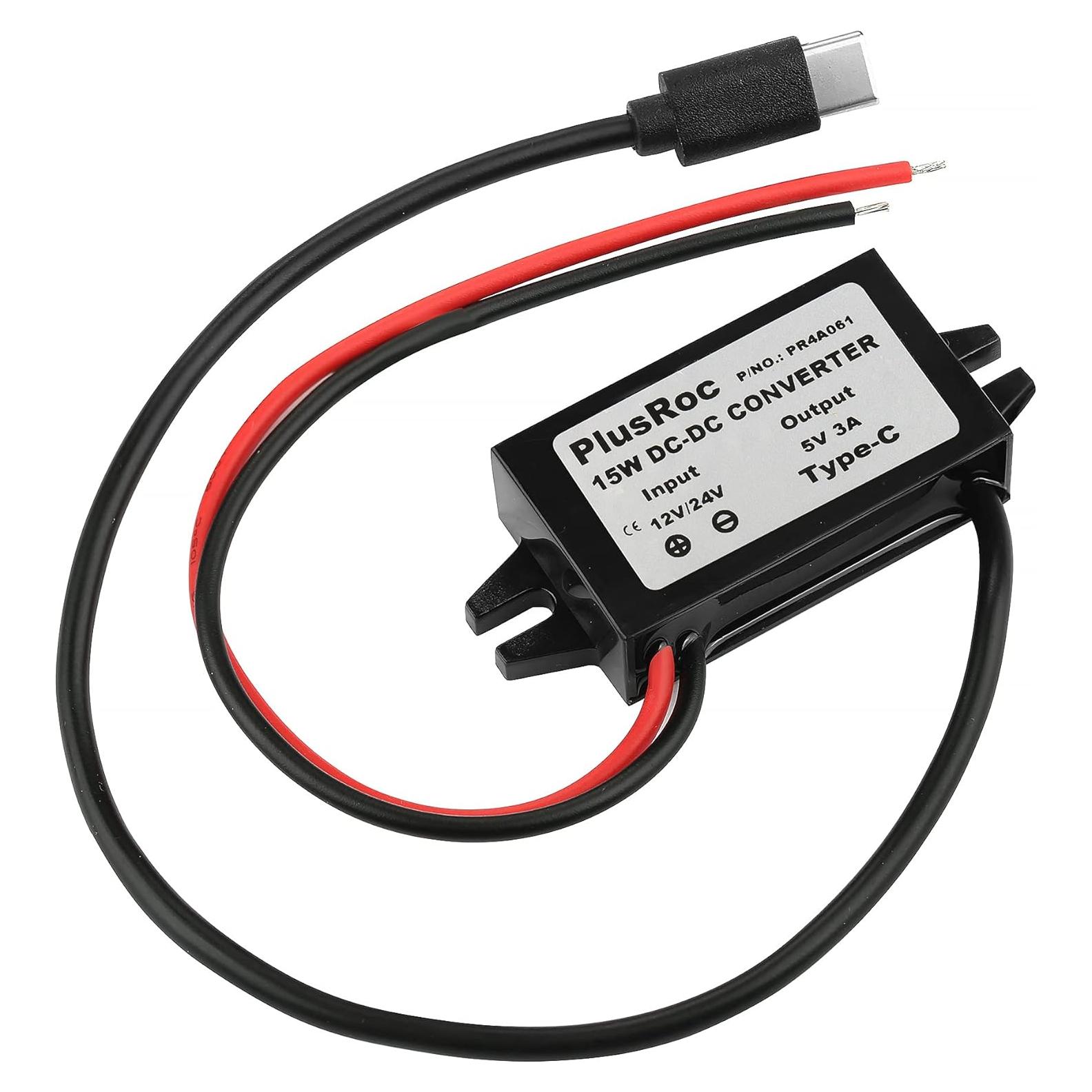 Convertidor USB-C PlusRoc 12V/24V a 5V 3A a Prueba de Agua