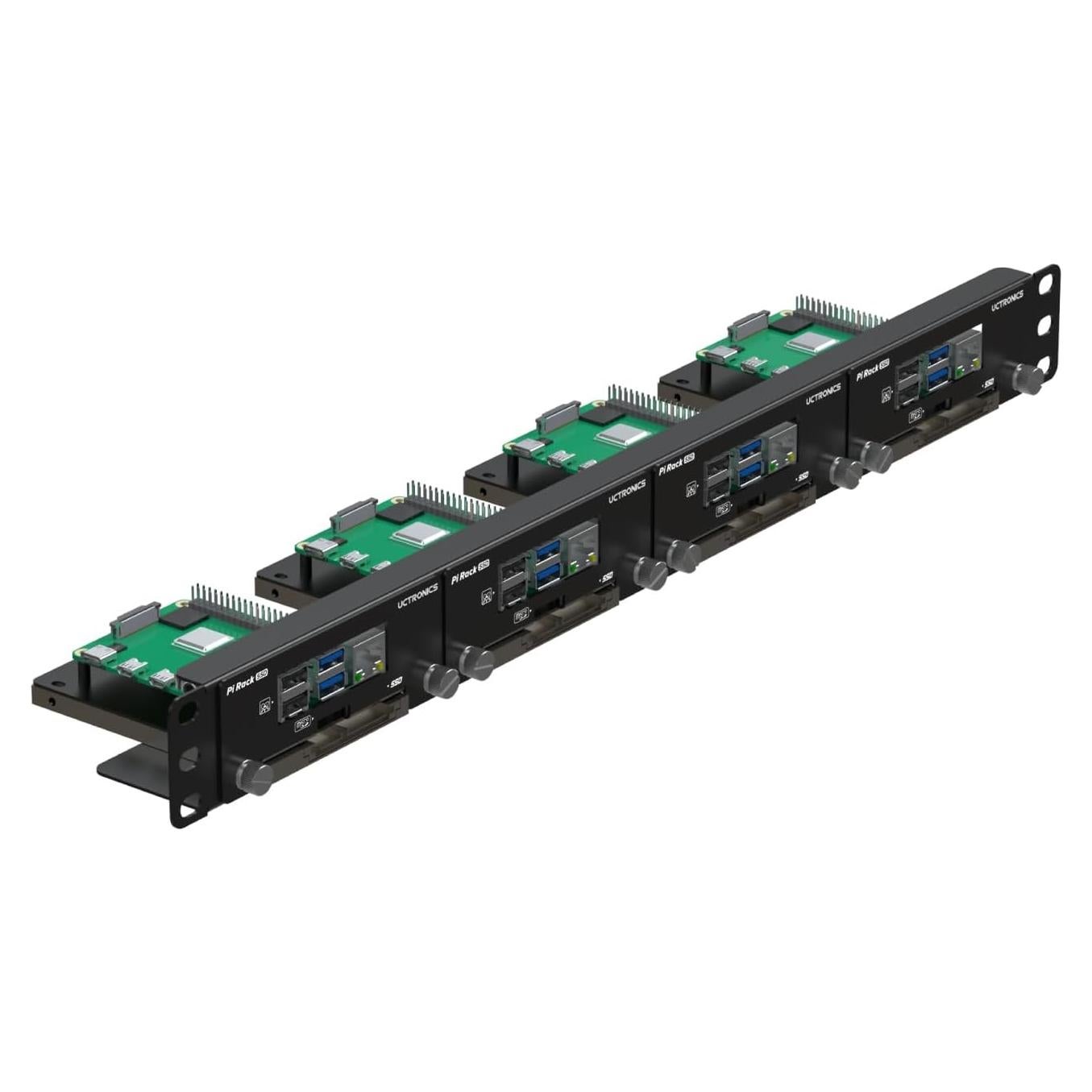UCTRONICS Rack 1U para Raspberry Pi - Soporta 4 RPis y 4 SSDs