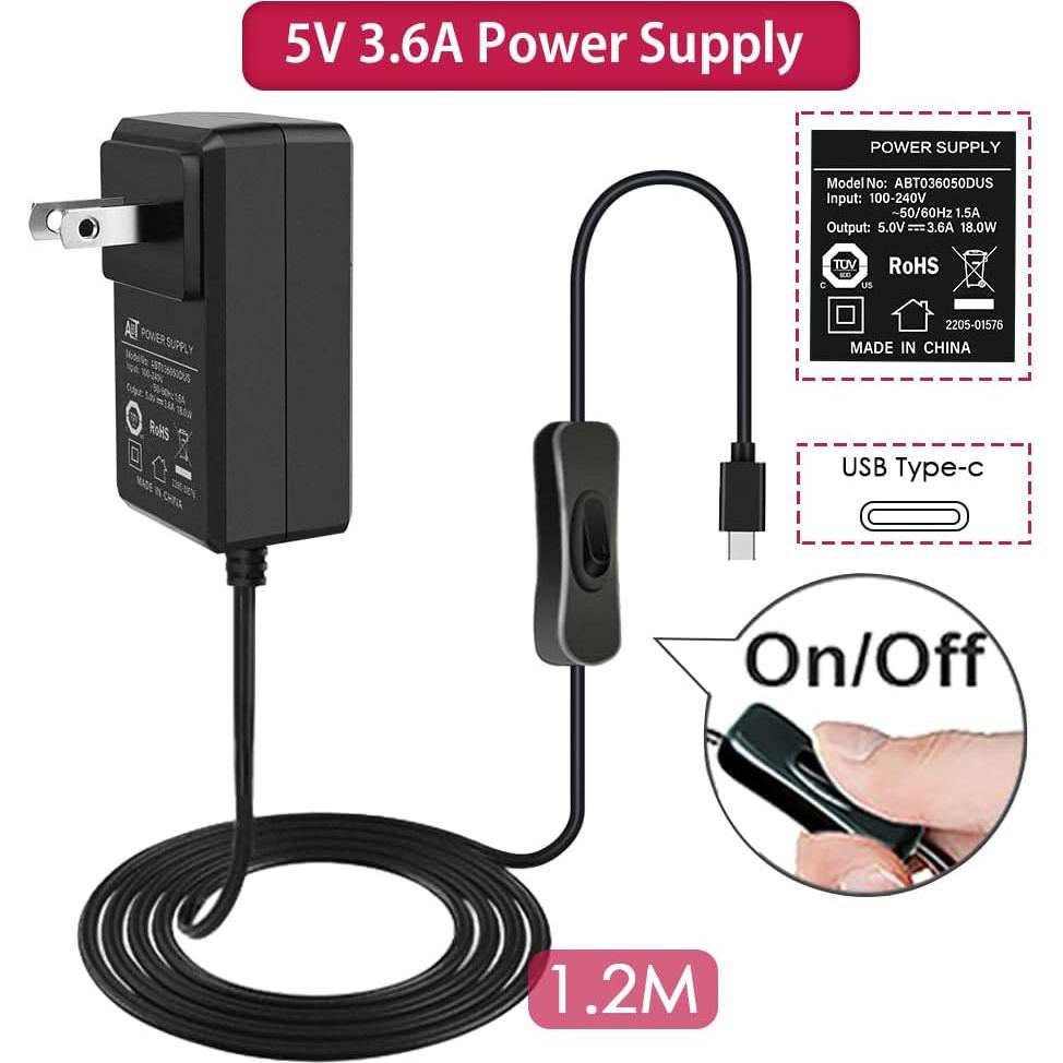 Fuente de Alimentación GeeekPi 18W 5V 3.6A Tipo C con Interruptor