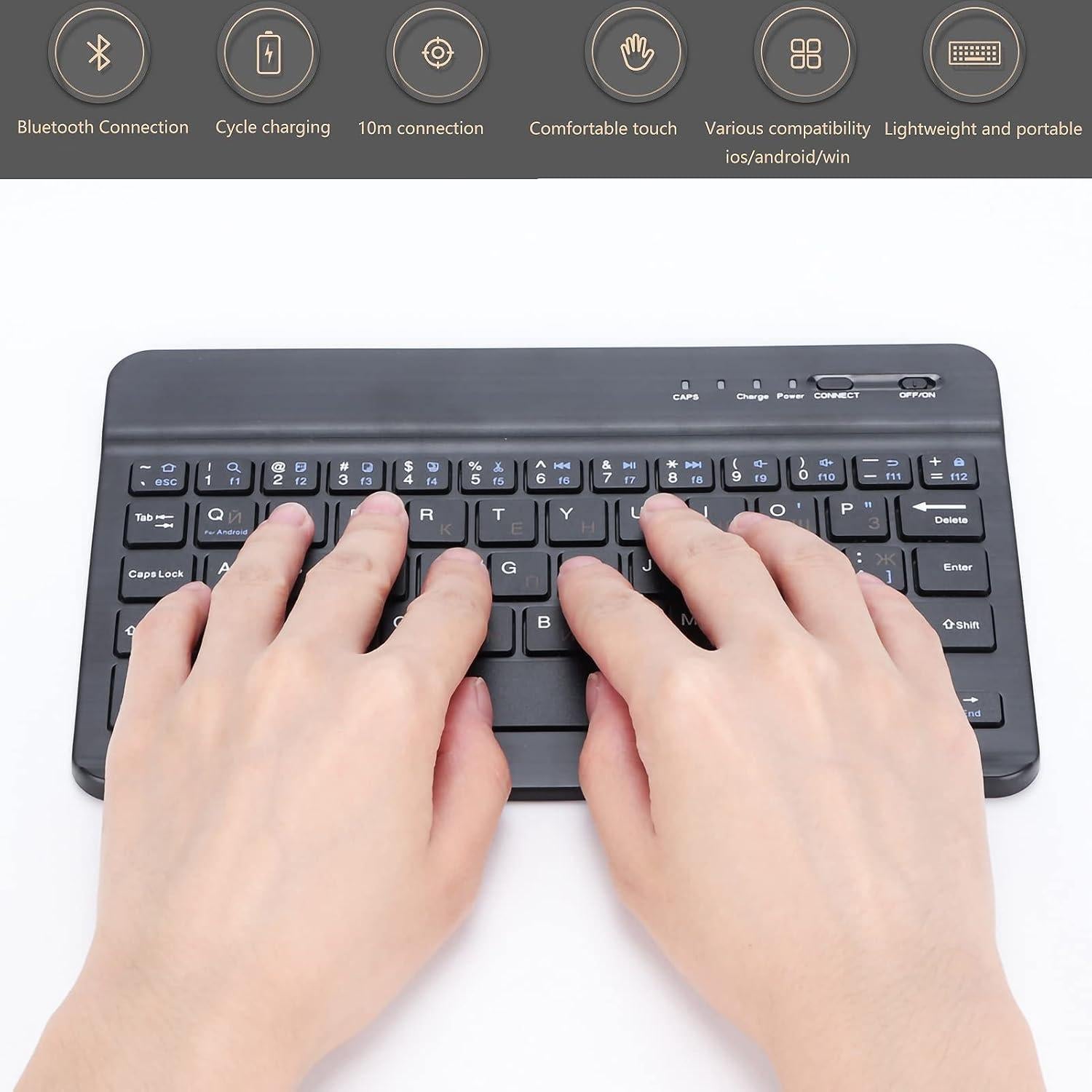 Teclado Bluetooth Diyeeni Bilingüe Ruso e Inglés 7" Recargable